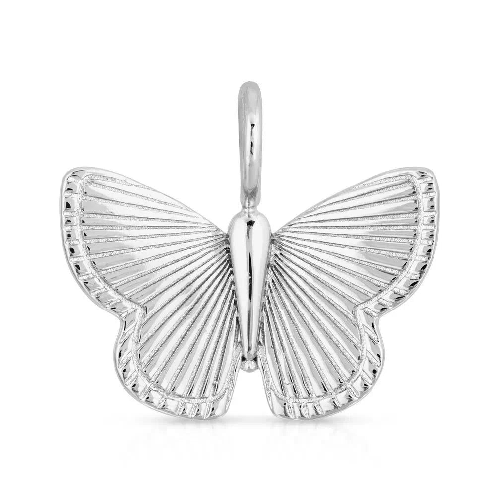 Silver butterfly pendant featuring a butterfly charm, perfect for a stylish good luck necklace.