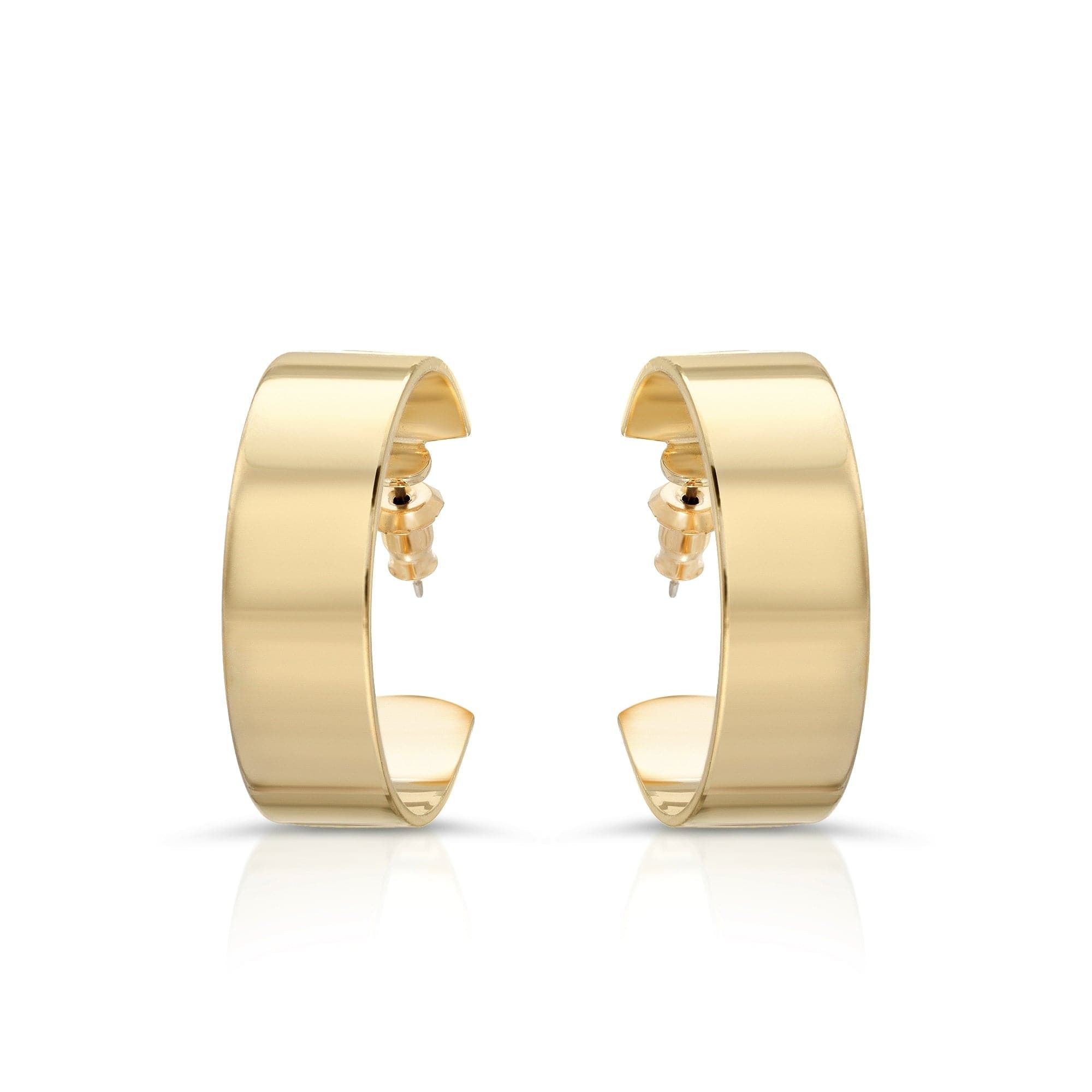 Shiny gold Skylar Hoops earrings showing off their stylish 1-inch size
