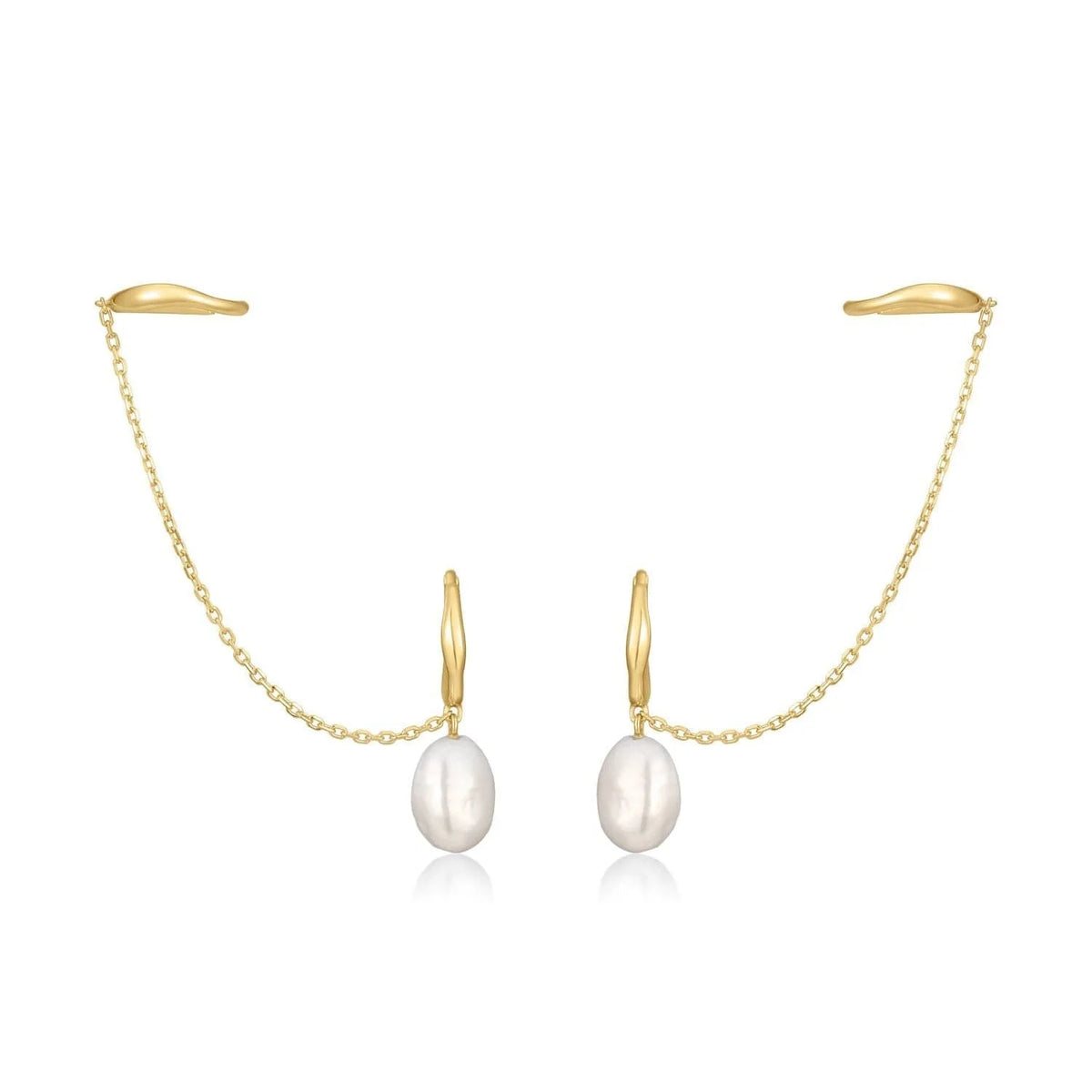 Gold chain and pearl earrings from 14K Earcuff & Pearl Drop Huggie Hoop Earrings collection