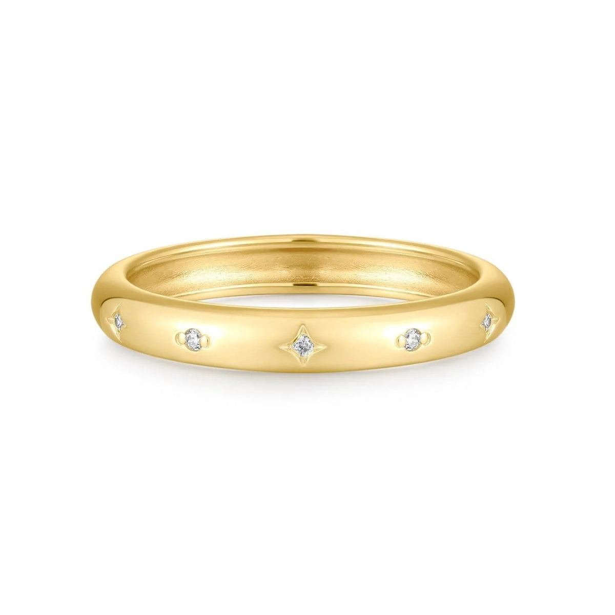 Gold ring with embedded diamonds, 2.8mm CZ Studded Galaxy Ring jewelry piece