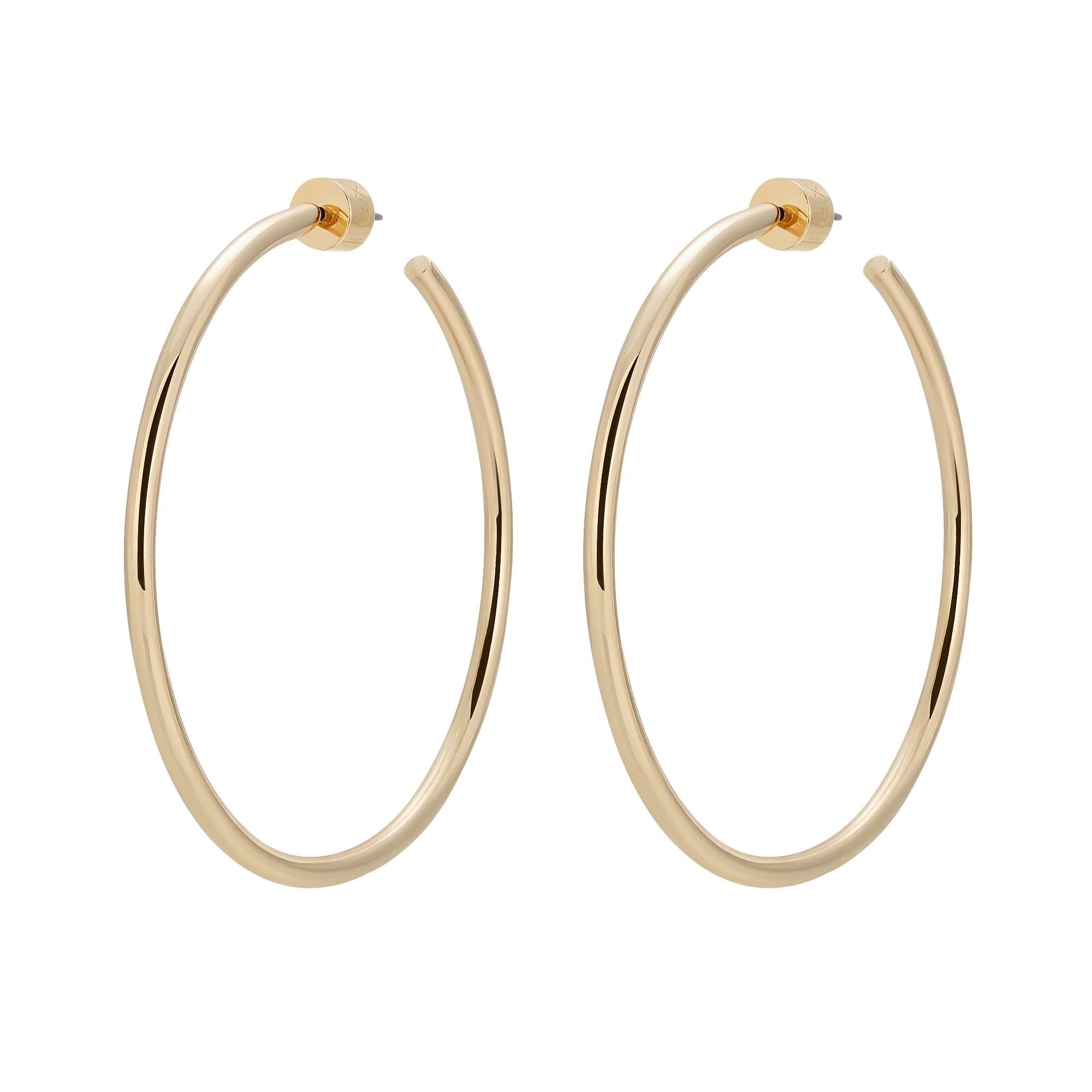 Golden hoop earrings from 2 Ultimate Hoops, perfect for any look