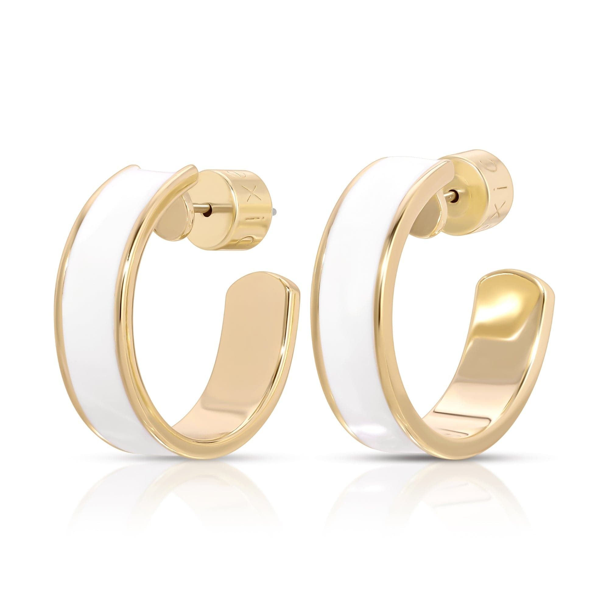 Gold and white hoop earrings from 3/4 inch Enamel Hoops collection