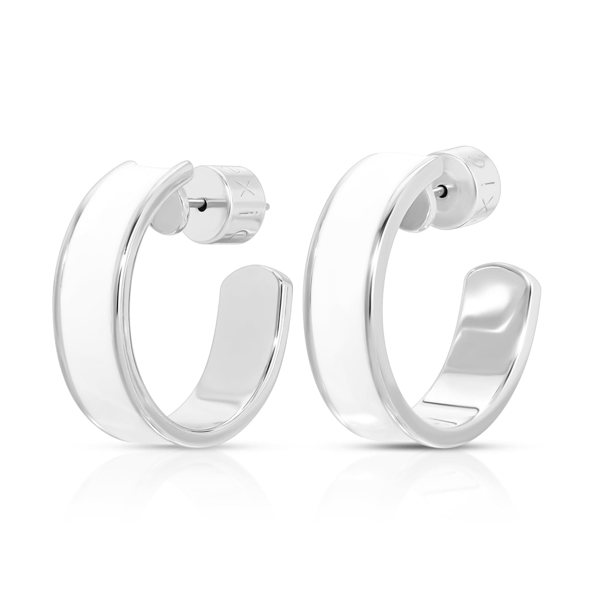Cool silver hoop earrings, 3/4 inch enamel hoops perfect for any look