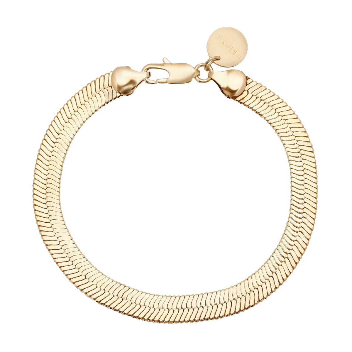 Gold Viper Chain Bracelet with Lobster Clasp and Round Charm for stylish wristwear