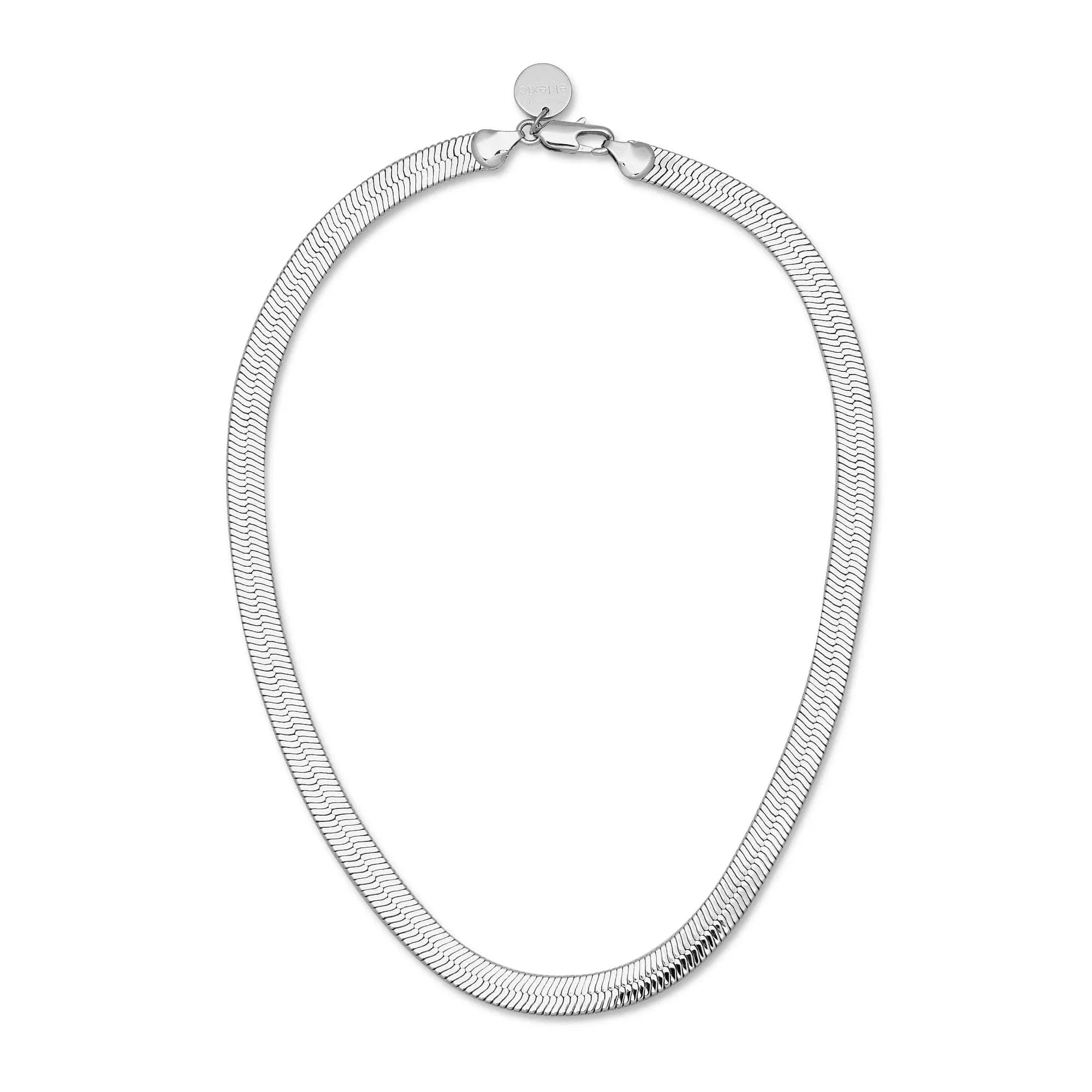 Silver Viper Chain Necklace in herringbone style, 7mm width perfect for any look