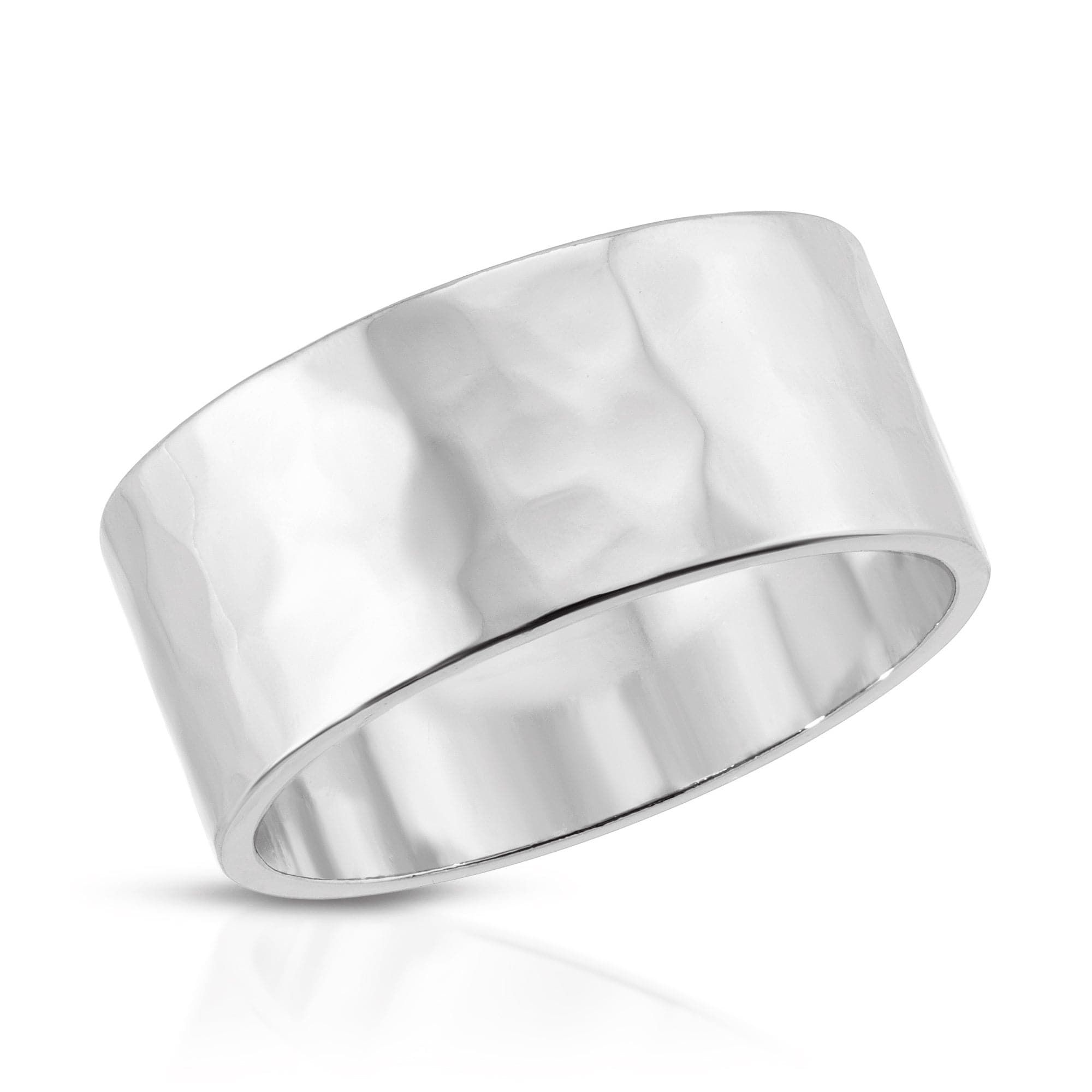 Wide hammered silver ring with a stylish and textured finish perfect for any look