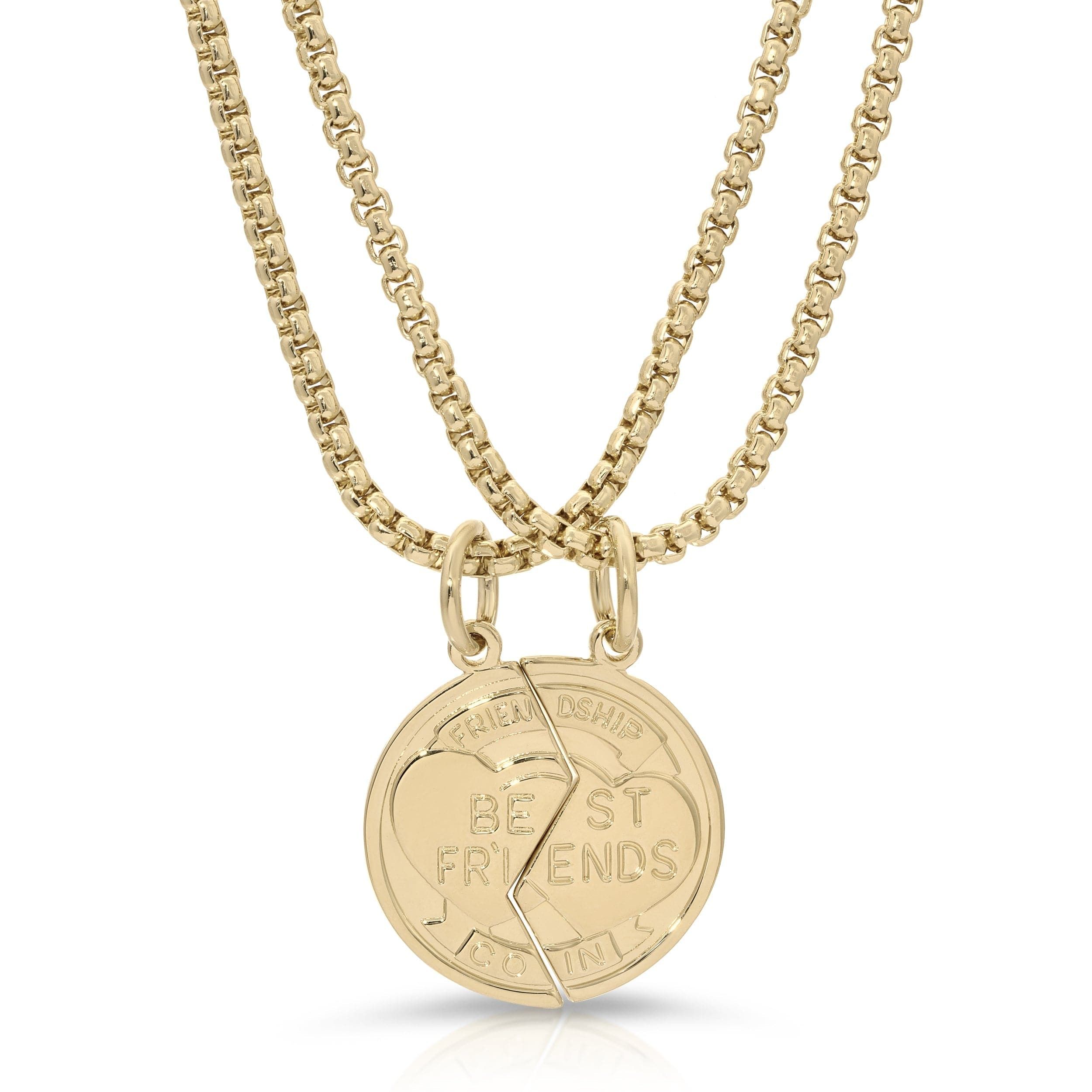 Gold best friends necklace from Best Friend Coin Necklaces collection showing two friendship pendants