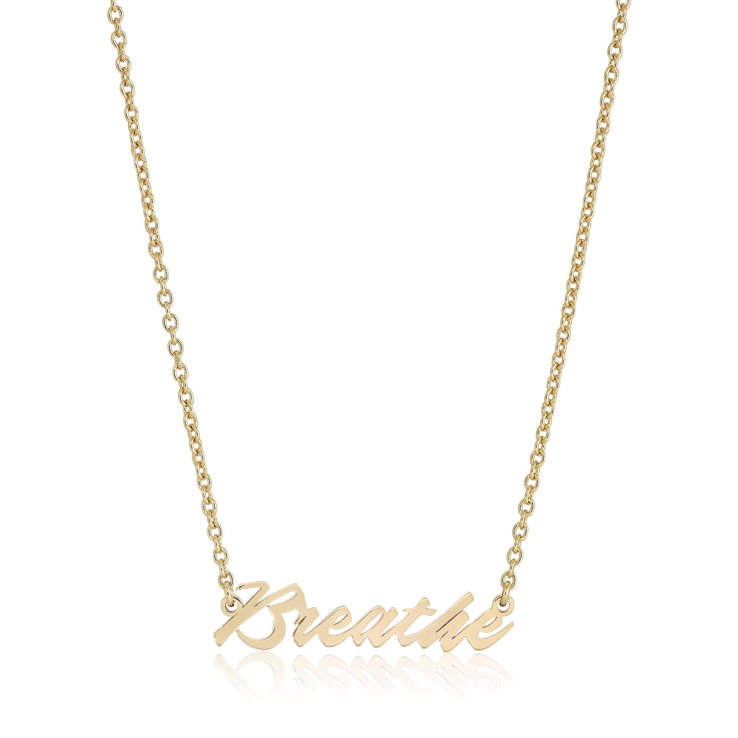 Shiny Gold Breathe Necklace hanging stylishly on a chain for your everyday look