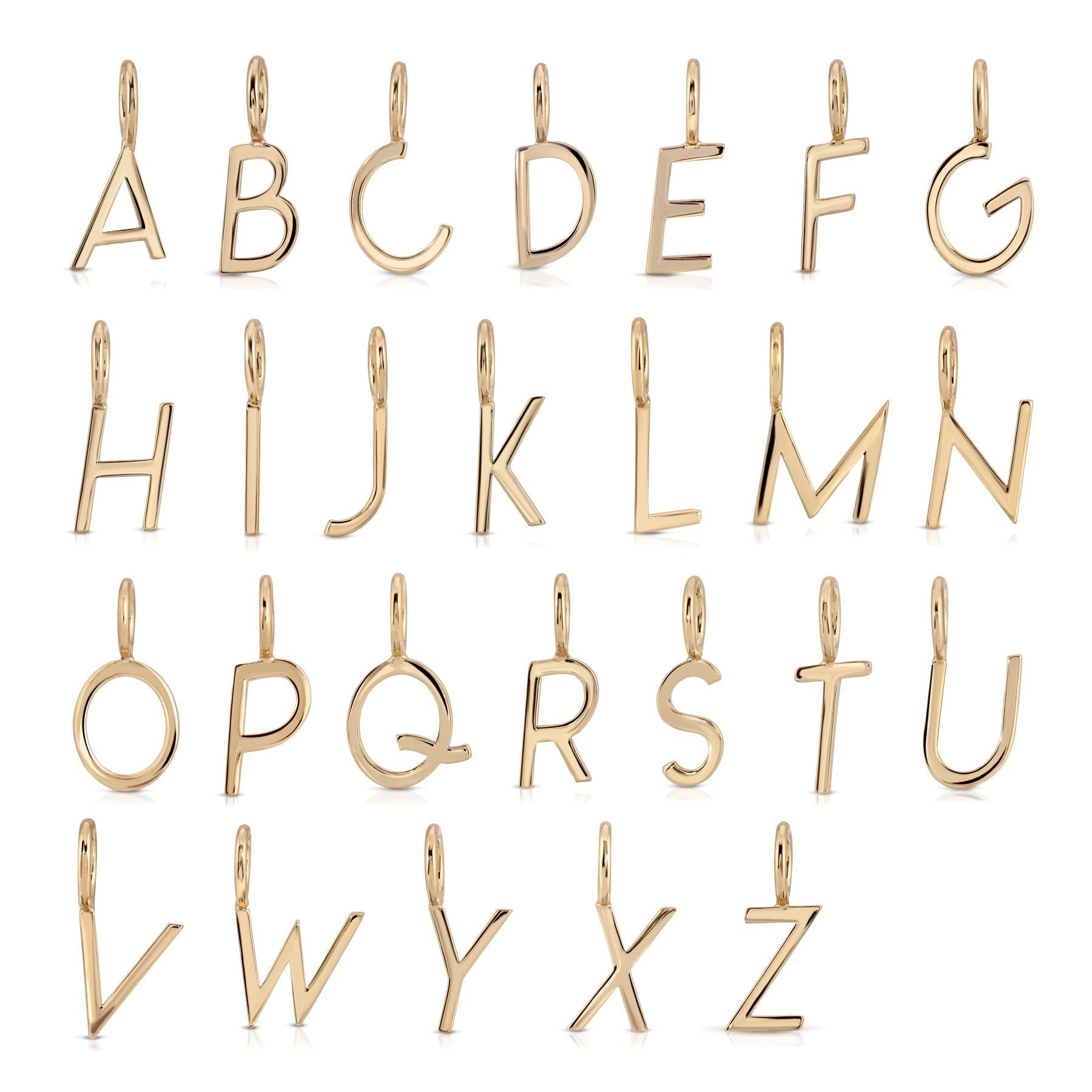 Gold alphabet letter pendants on Cara Charm Necklace for personalized style