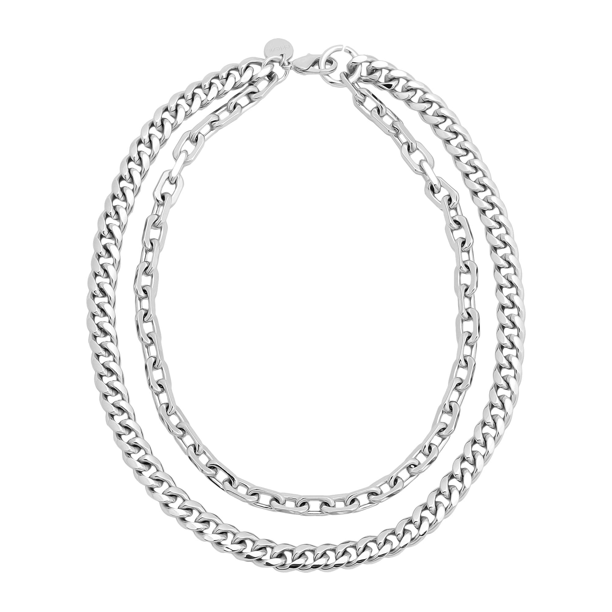 Silver double-strand chain necklace from Cash Necklace collection, stylish and shiny