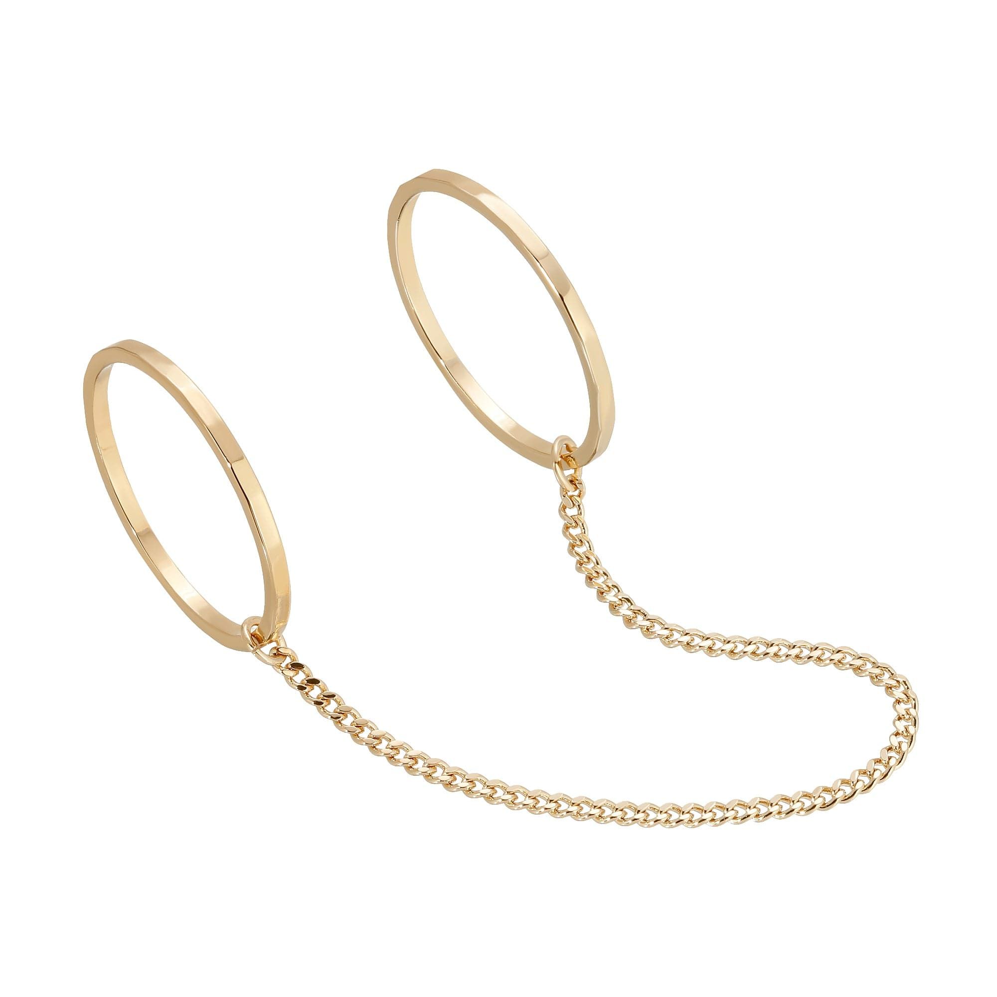 Gold-toned double finger ring with chain detail from Celeste Double Chain Ring collection