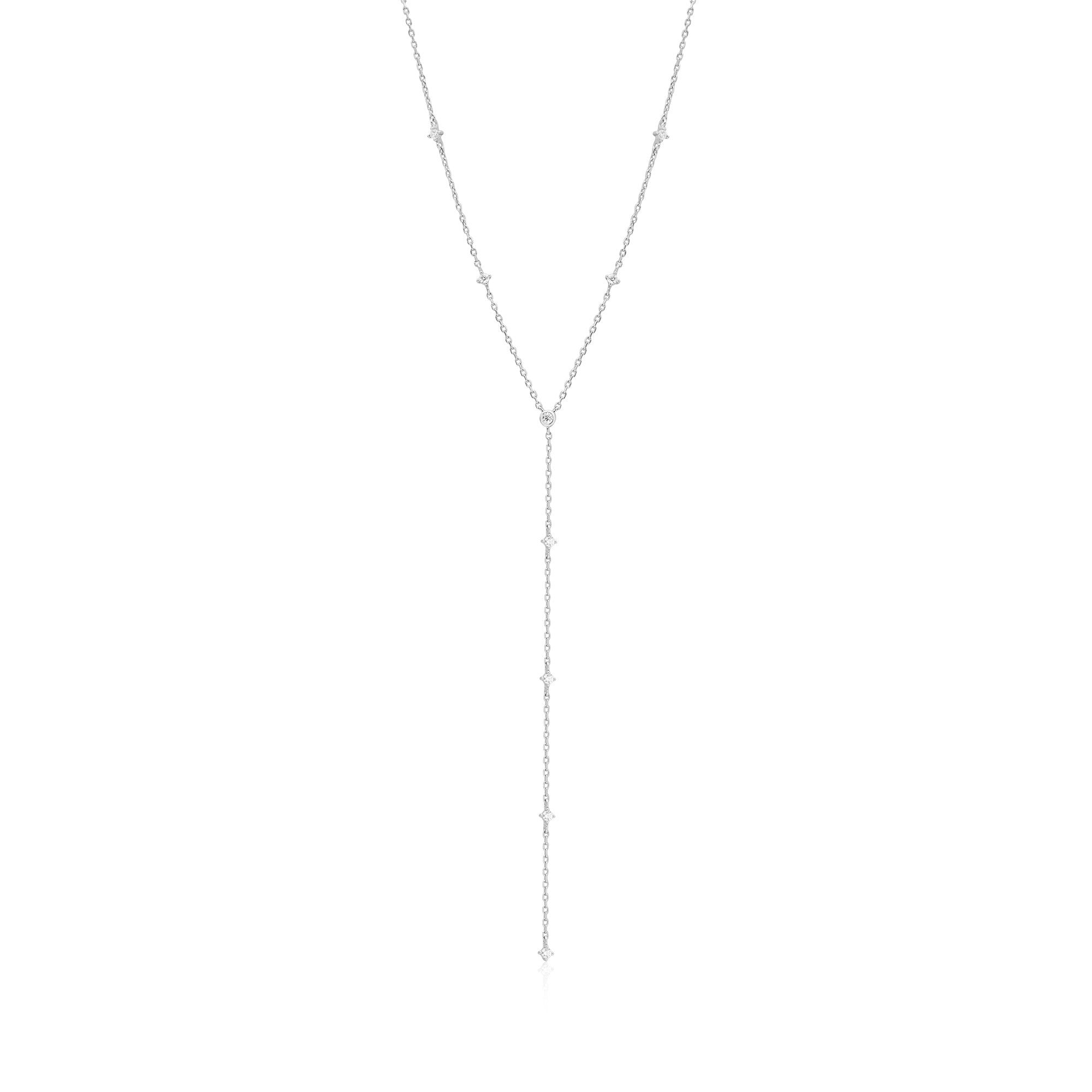 Silver Y-shaped chain necklace with small star-shaped charms from CZ Studded Lariat collection