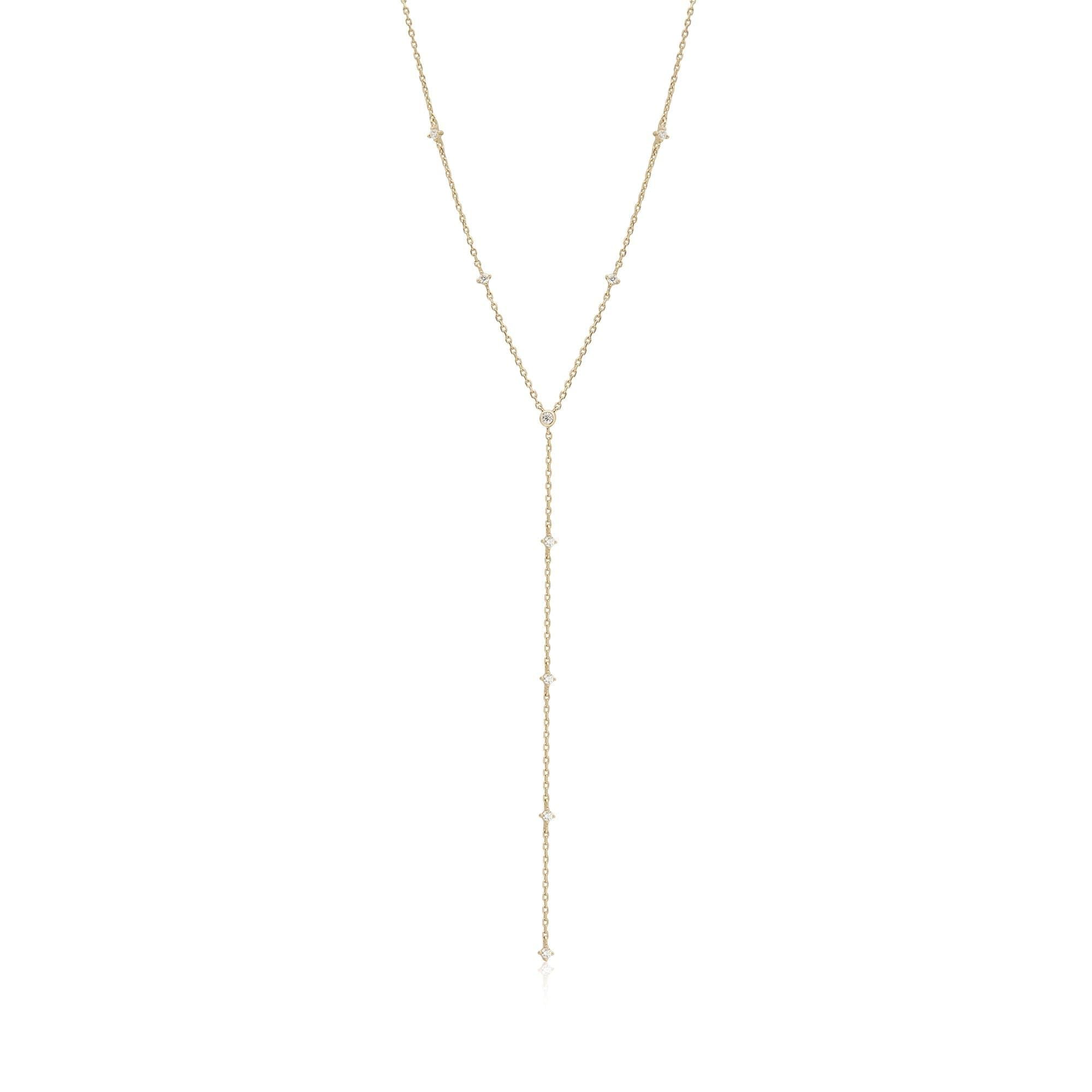 Delicate Y-shaped gold chain necklace with small diamond accents for CZ Studded Lariat