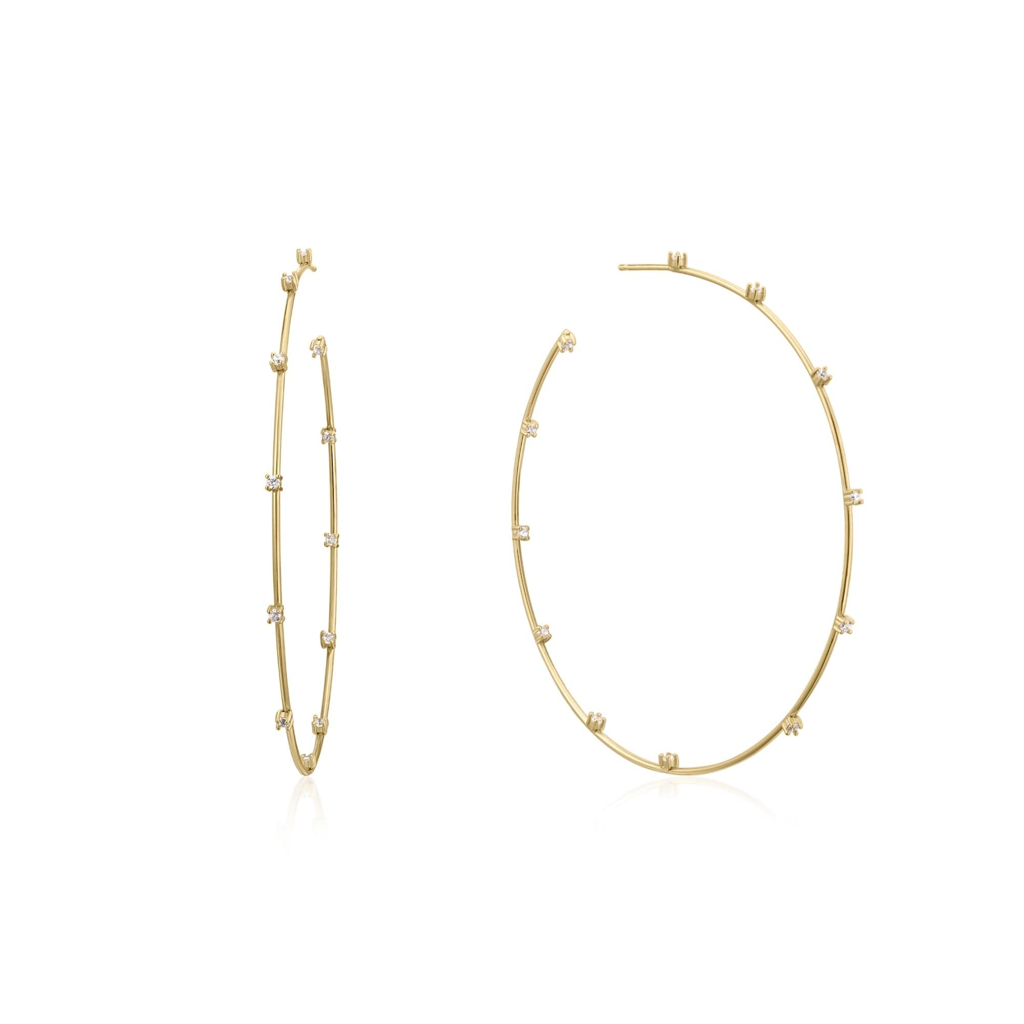 Gold hoop earrings with embedded gems from CZ Studded Thin Oversized Hoops collection