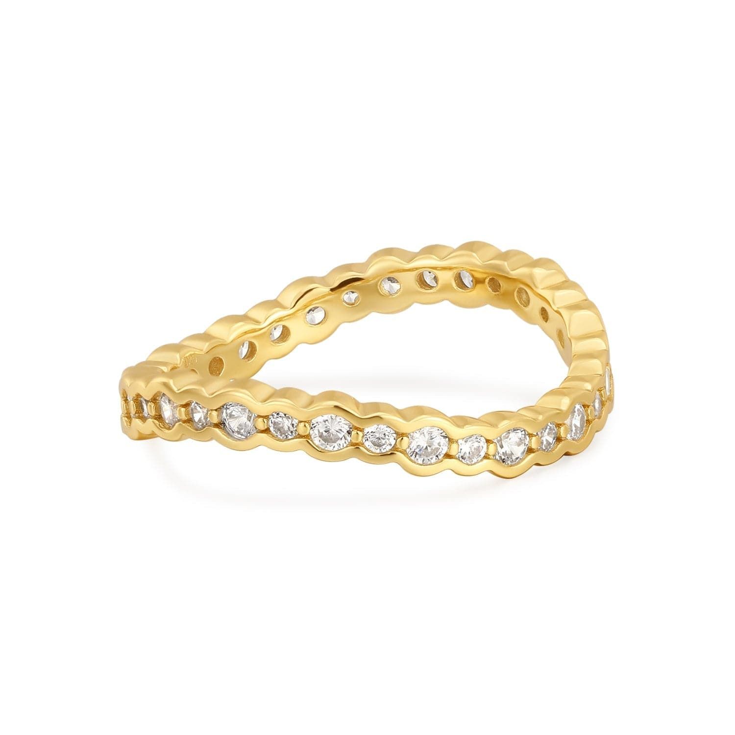 Gold eternity ring with sparkling diamonds from the CZ Wavy Ring Eternity Band collection