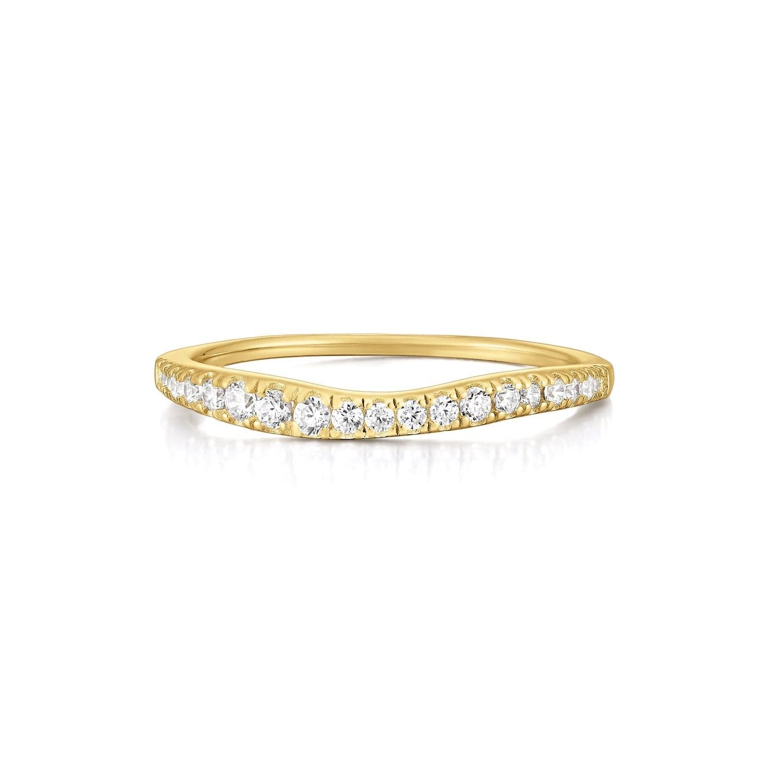 CZ Wavy Ring with a curved gold band and sparkling diamonds for a stylish look