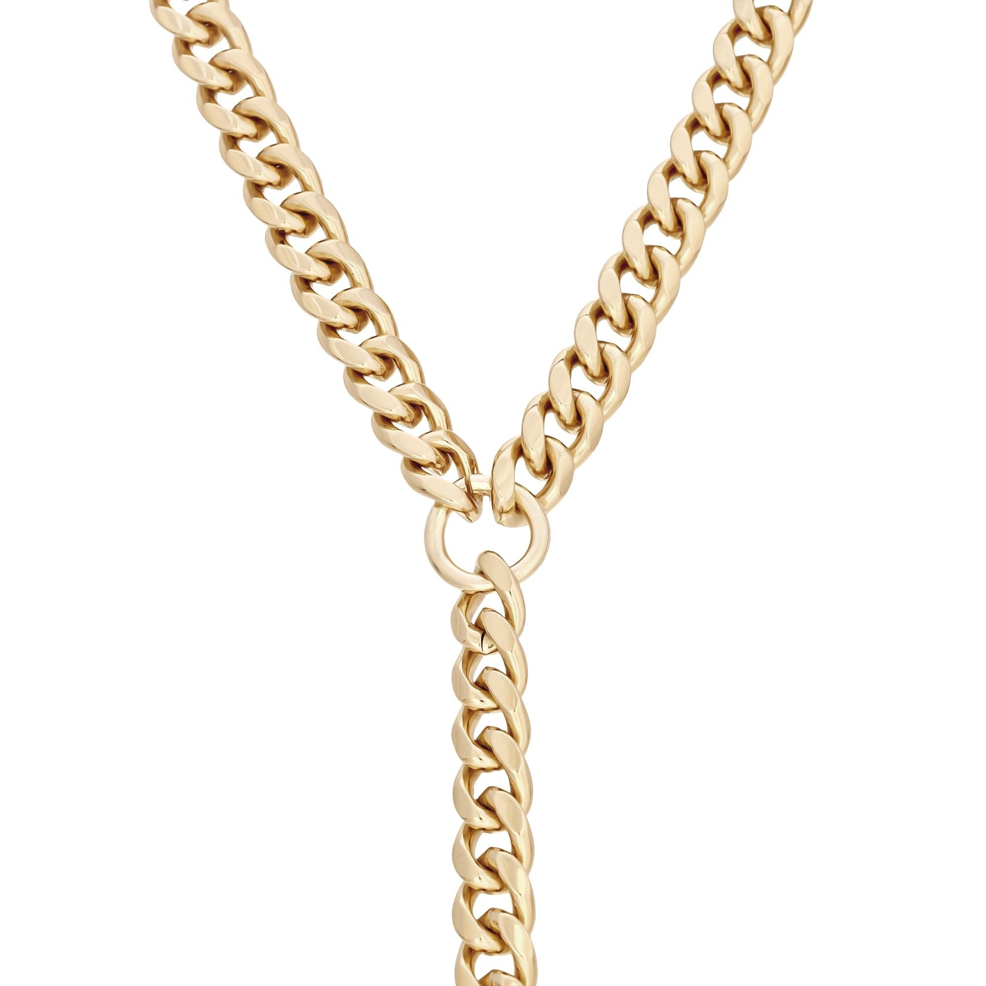 Gold-toned curb chain lariat necklace for a trendy look