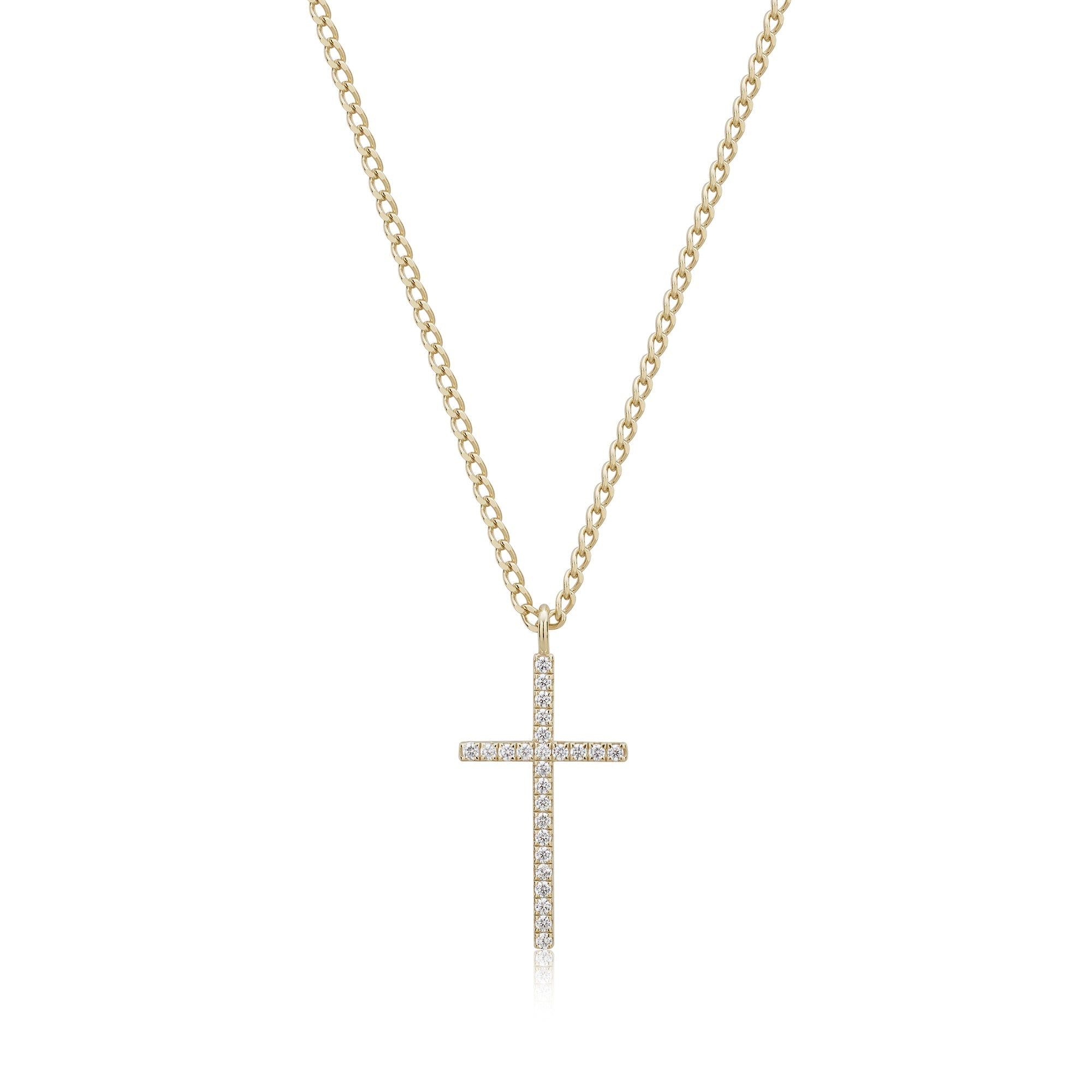 Gold chain necklace with diamond-encrusted cross pendant from CZ Cross Pendant Necklace