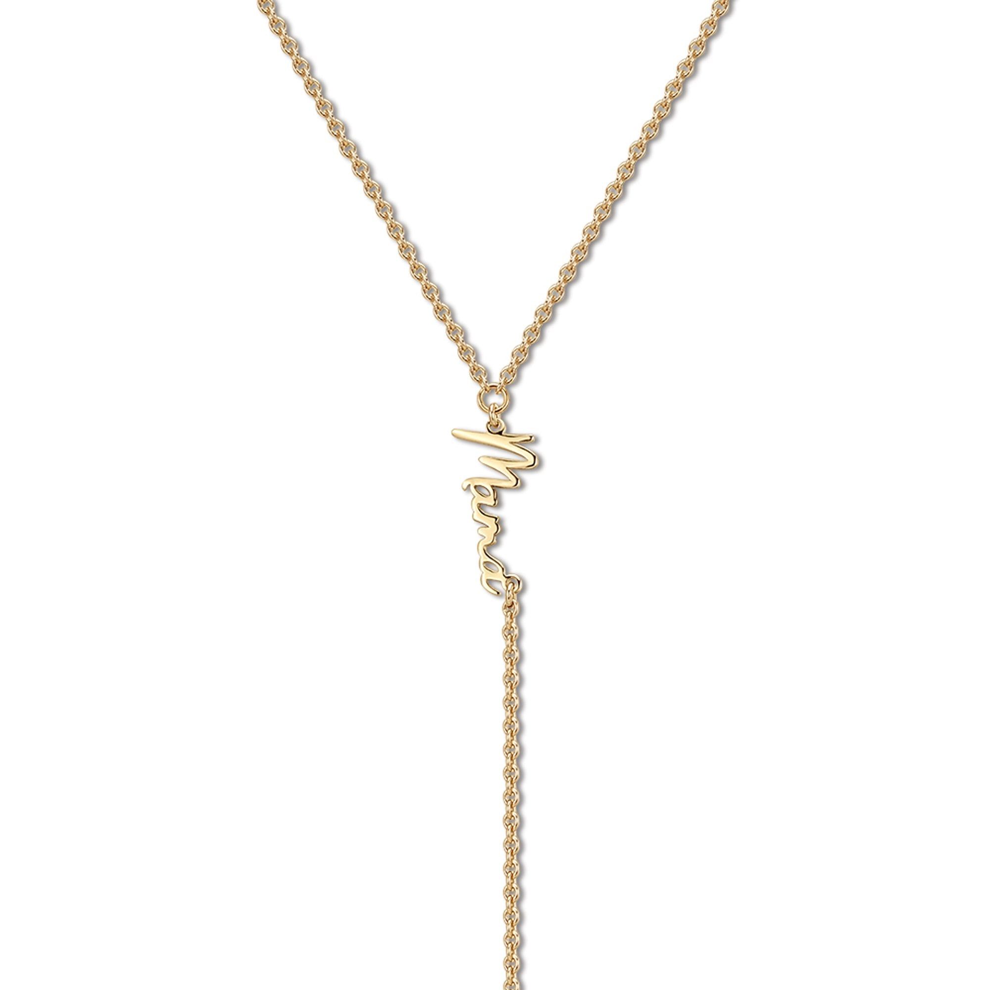 Gold Mama pendant necklace from the Dainty Script Mama Lariat Necklace collection