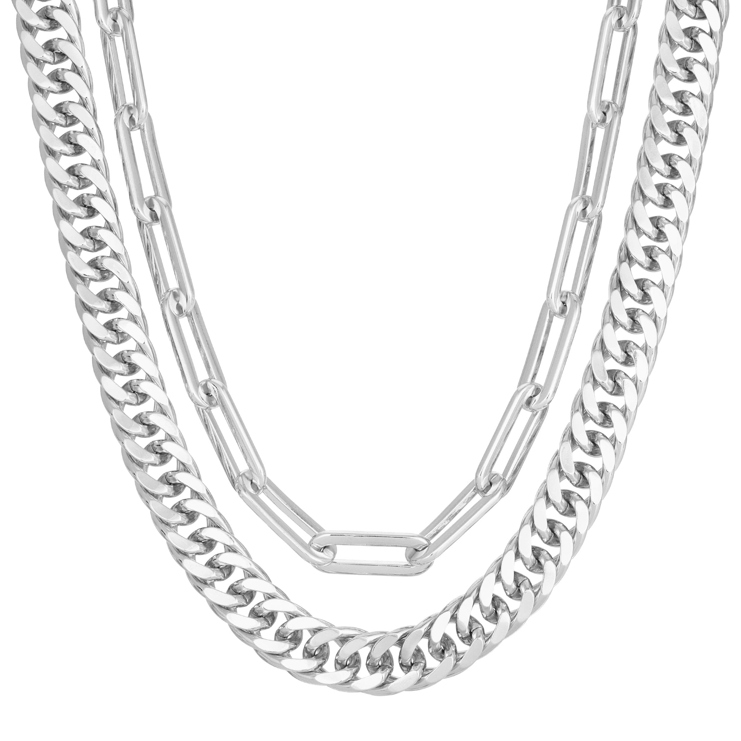 Silver layered chain necklaces from the Double Layer Wren Necklace collection