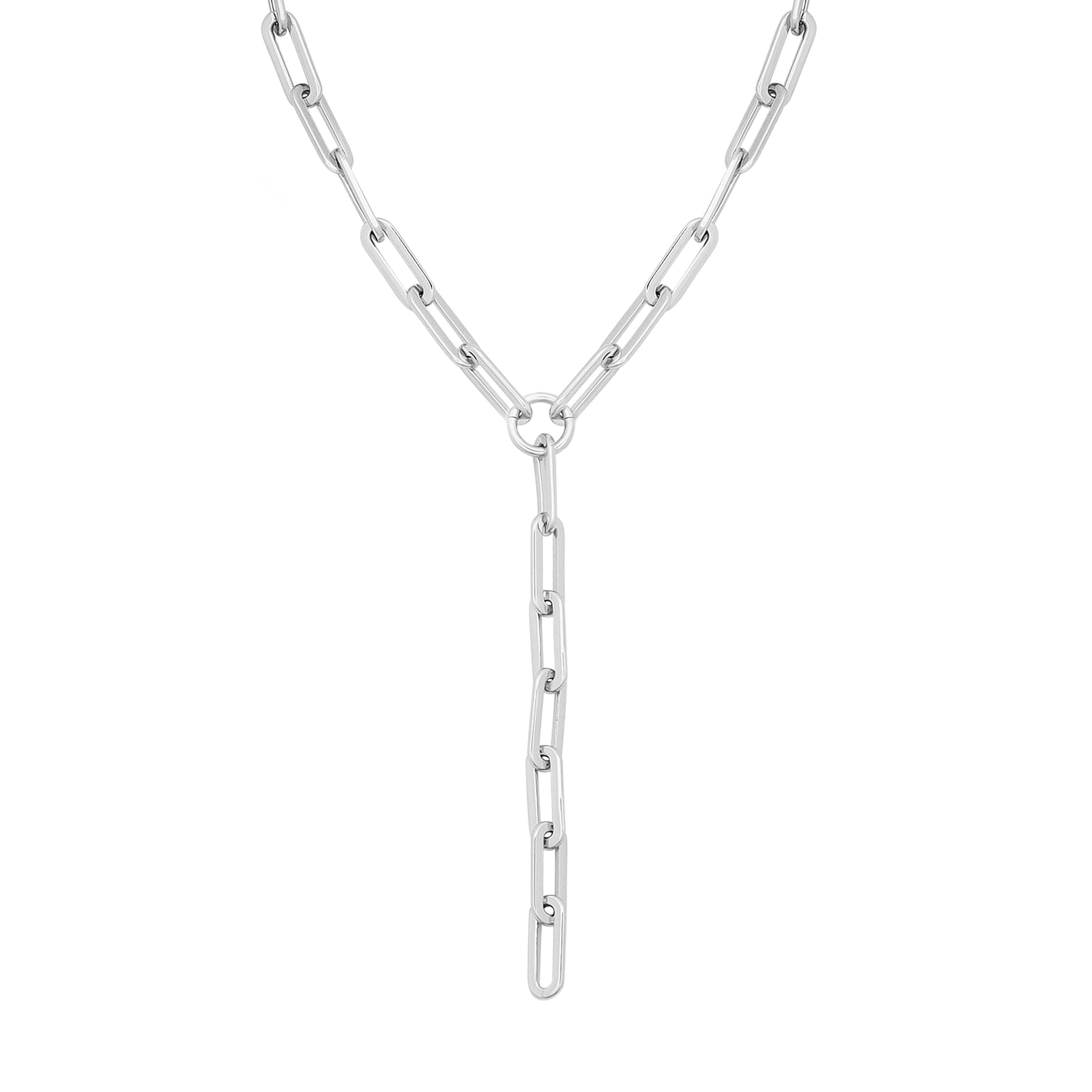 Silver chain link necklace from Gisele XL Paper Clip Chain Lariat – stylish and trendy jewelry