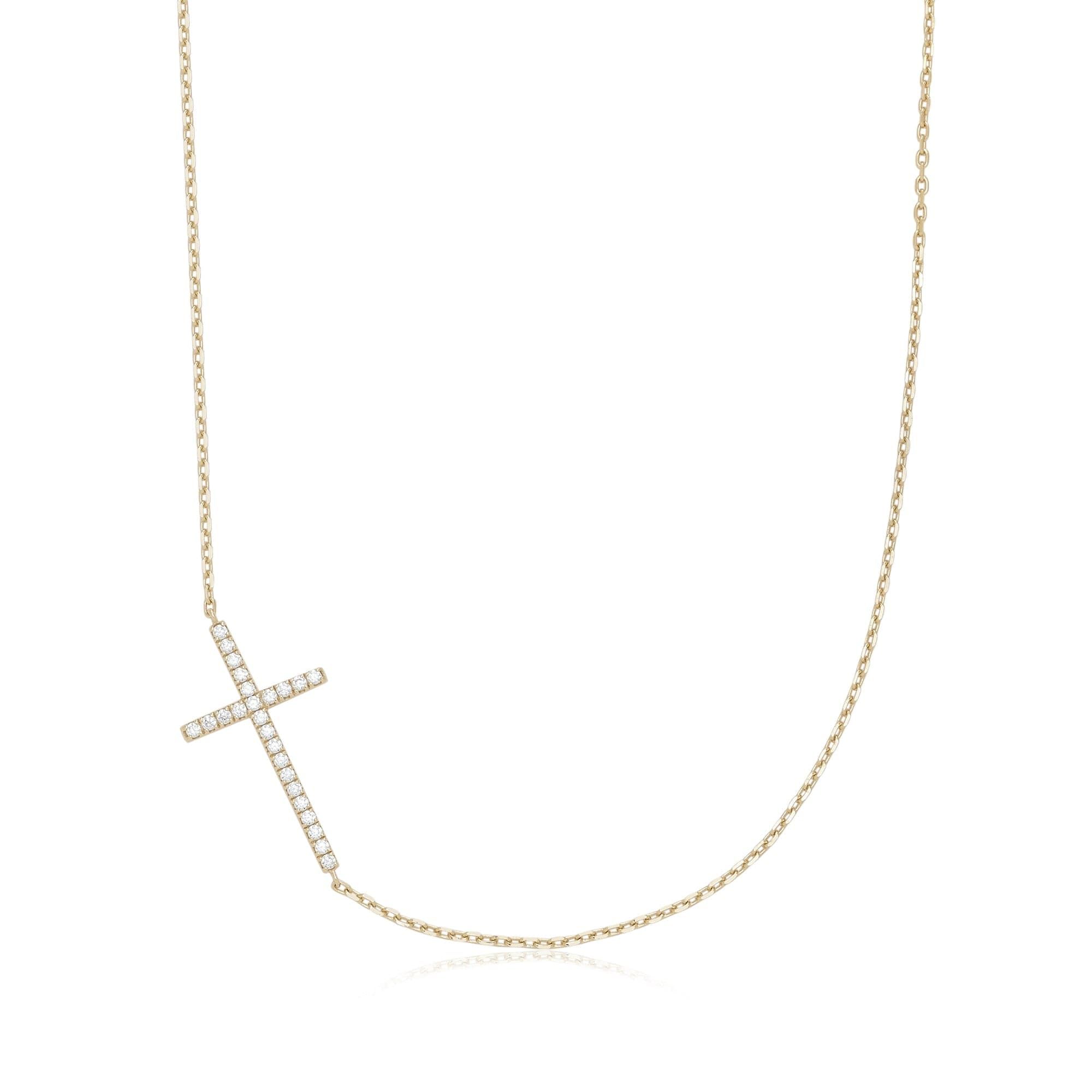 Horizontal CZ Cross Necklace featuring a sideways diamond cross pendant on a chain