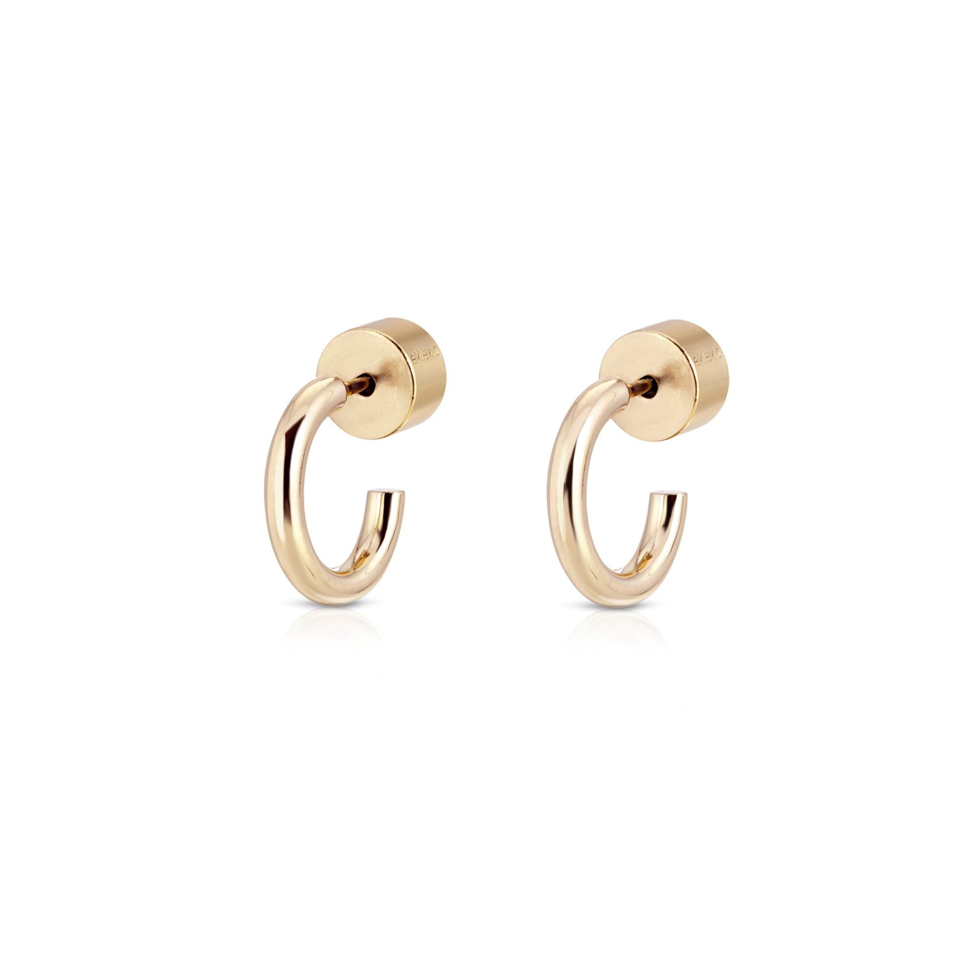 Pair of gold hoop earrings from Jeanne Huggie Hoops collection