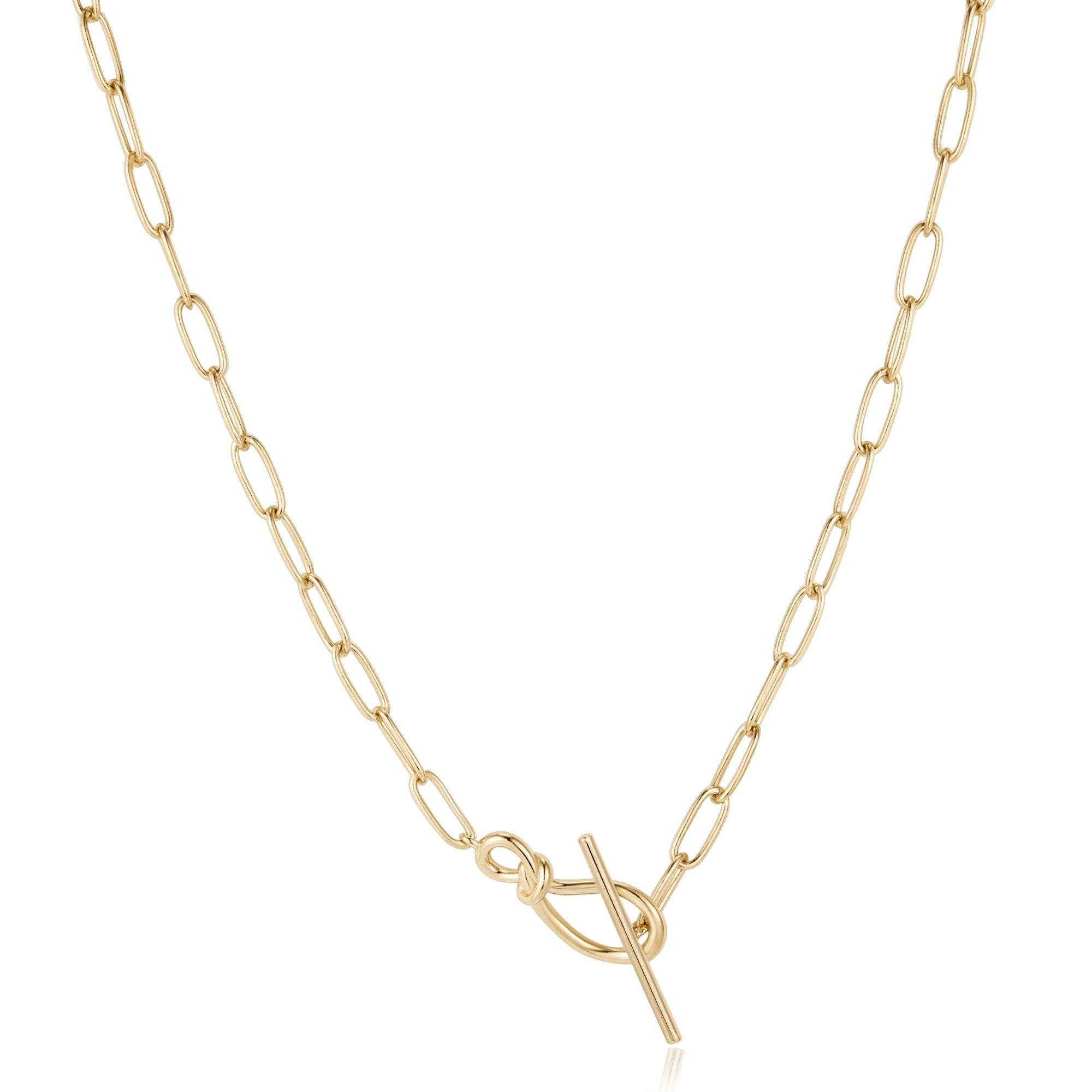 Gold chain necklace with toggle clasp from the Knot Toggle & Paperclip Chain Necklace collection
