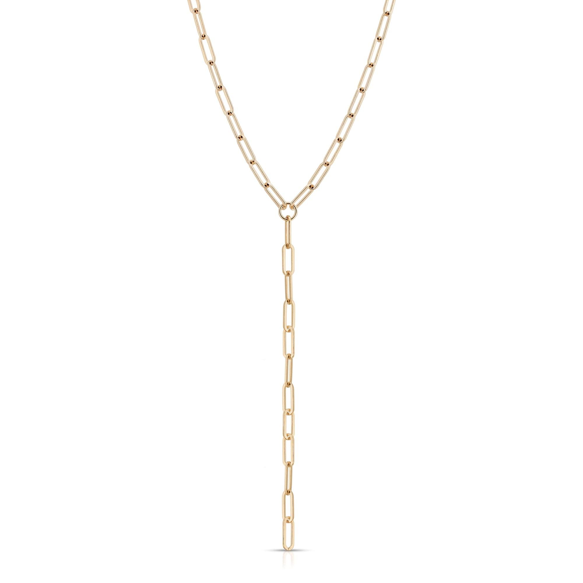 Gold-toned paperclip chain Y-necklace from Large Elongated Link Lariat collection