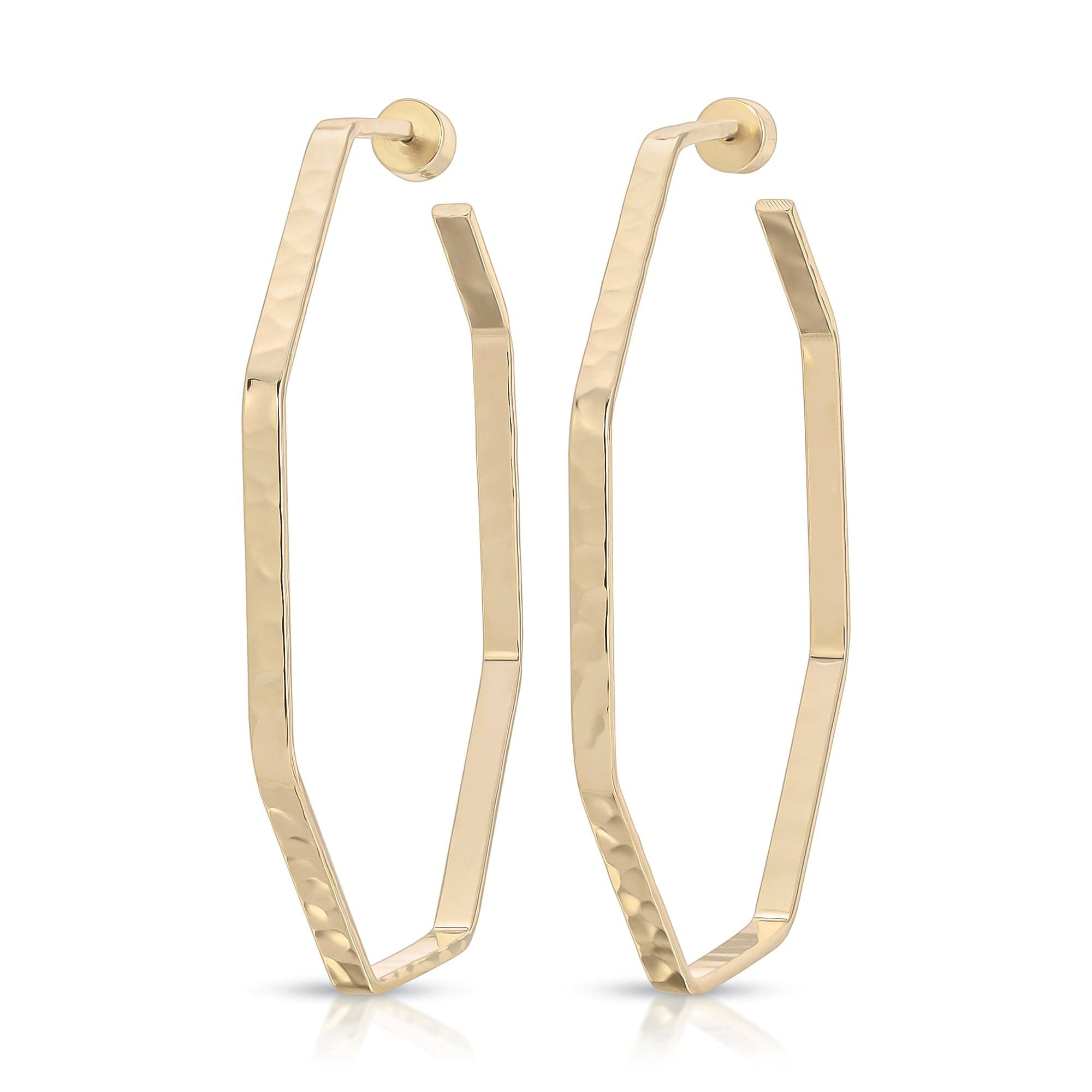 Gold geometric hoop earrings from Large Hammered Octagon Shaped Hoops collection