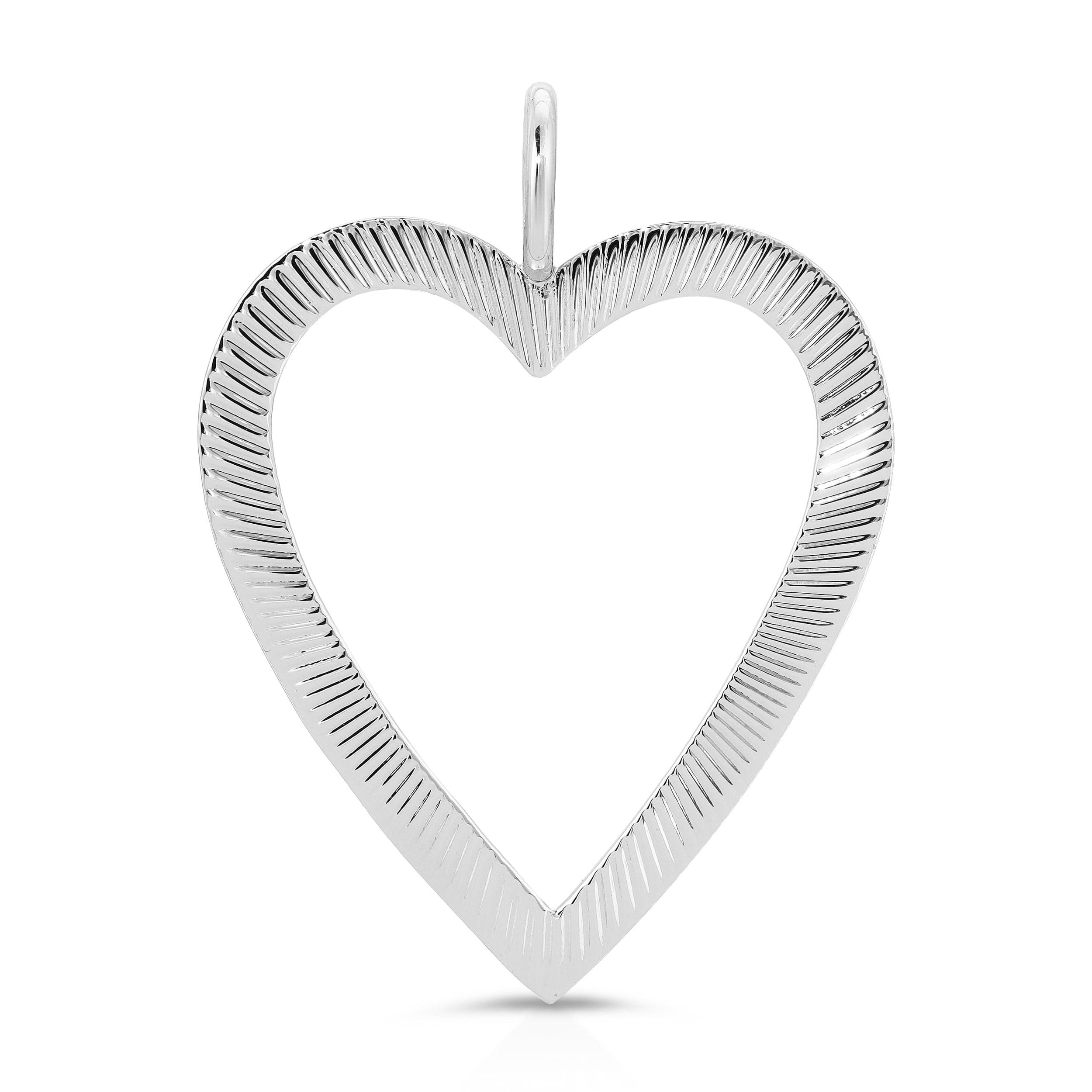 Shiny silver heart pendant hanging on a chain from Large Haze Open Heart Pendant product