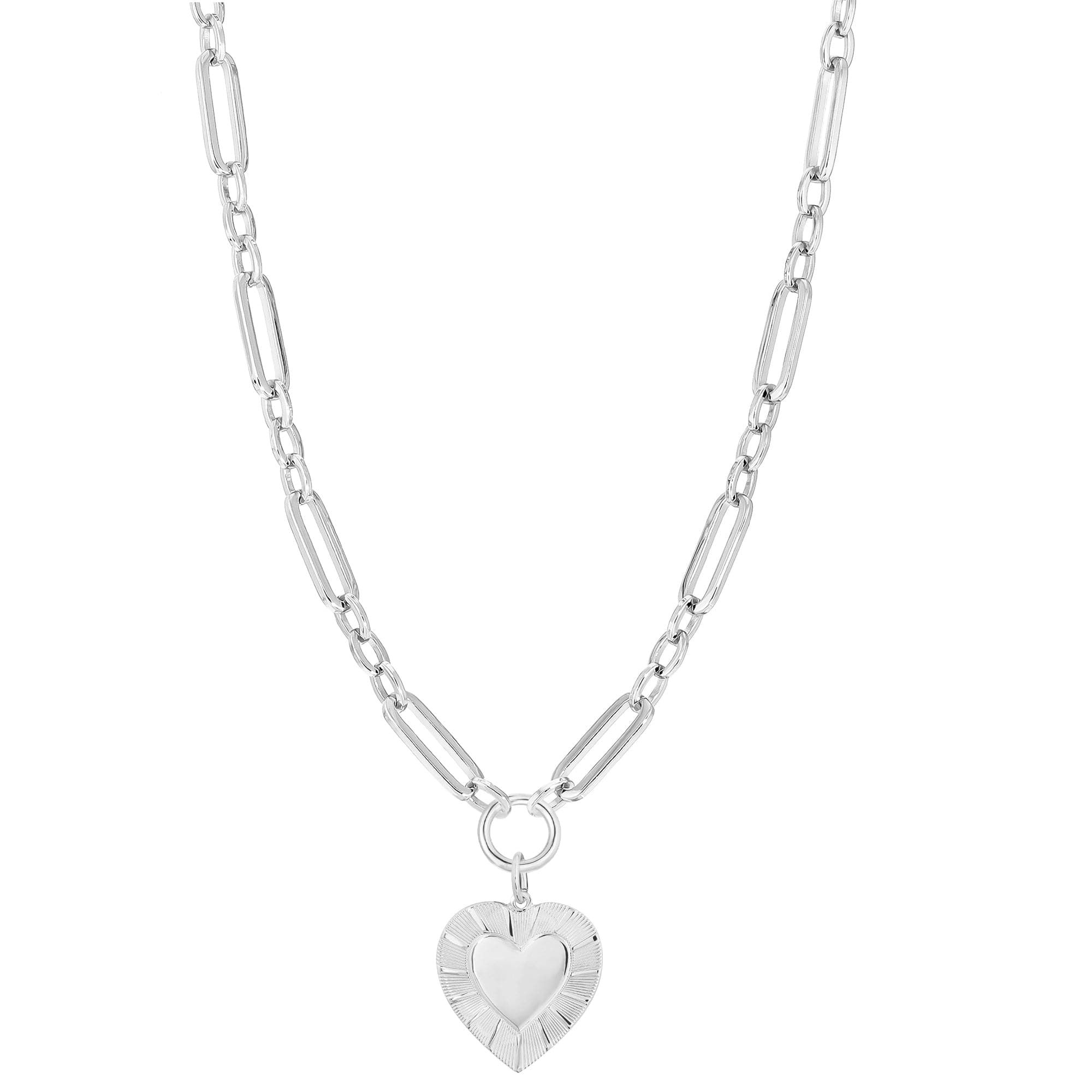 Silver chain necklace with a heart pendant from Large Multi Link Chain & Heart Pendant Necklace
