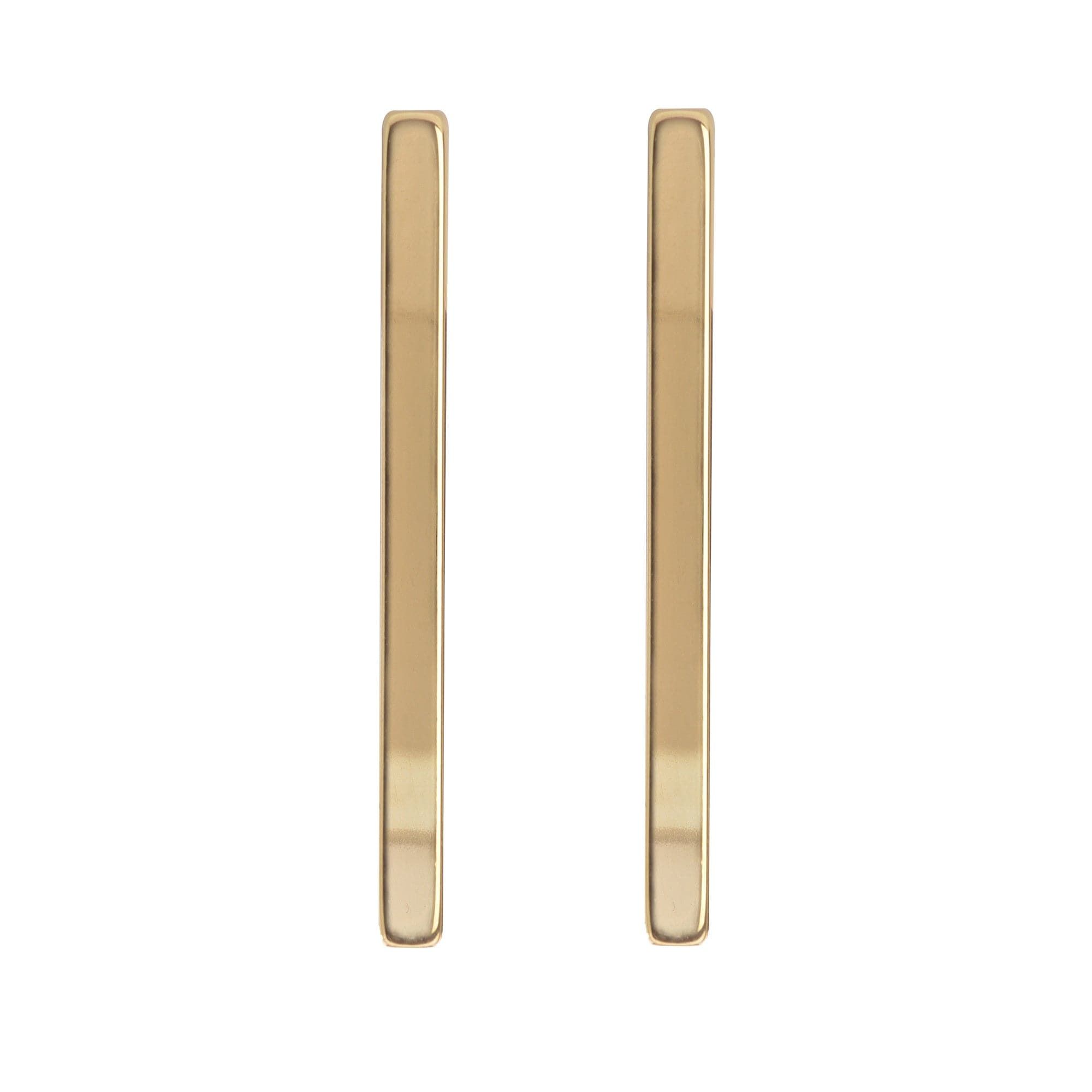 Pair of shiny gold bar earrings from the Large Stick Earrings collection
