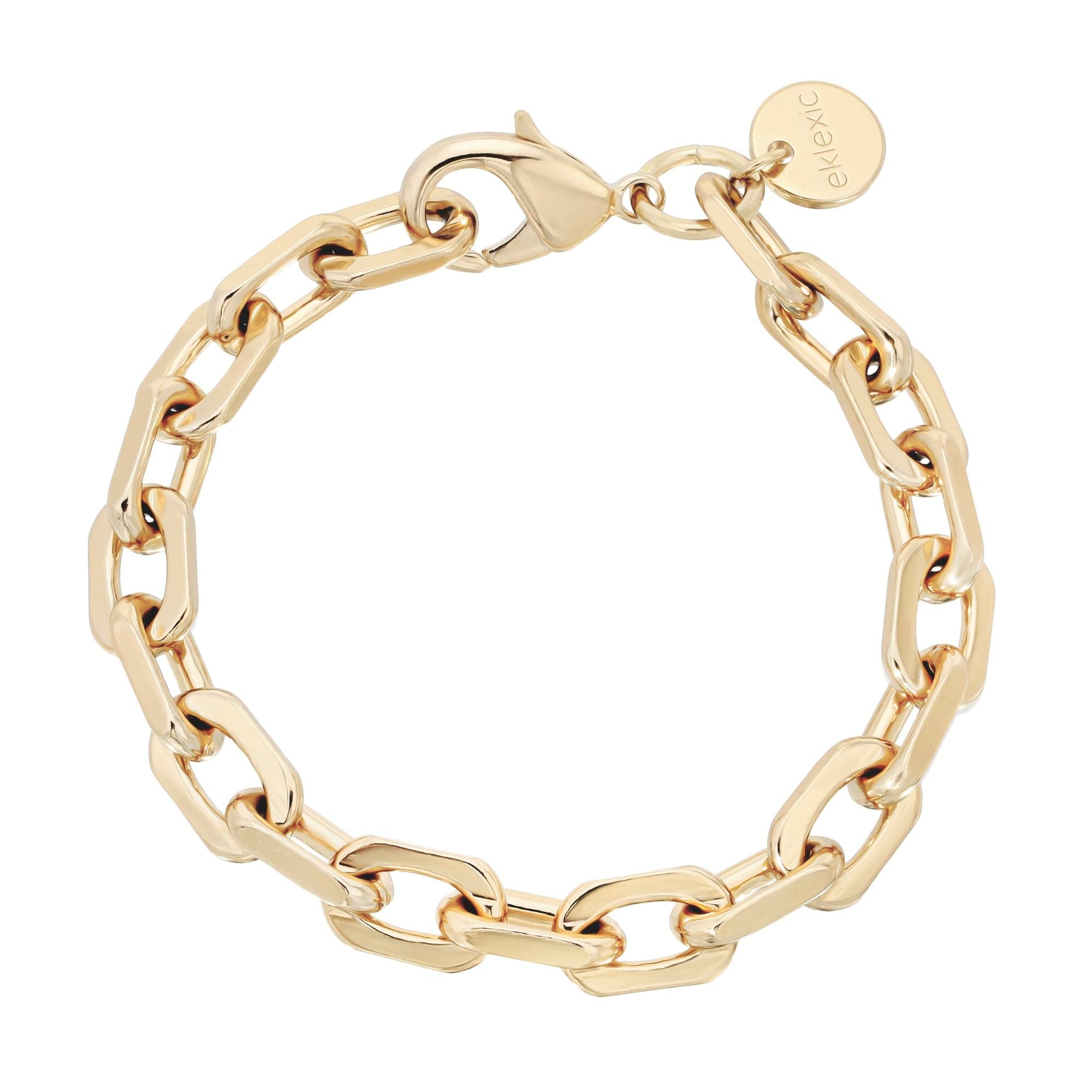 Gold chain-link bracelet from Lennon Anklet looks stylish and shiny on the wrist
