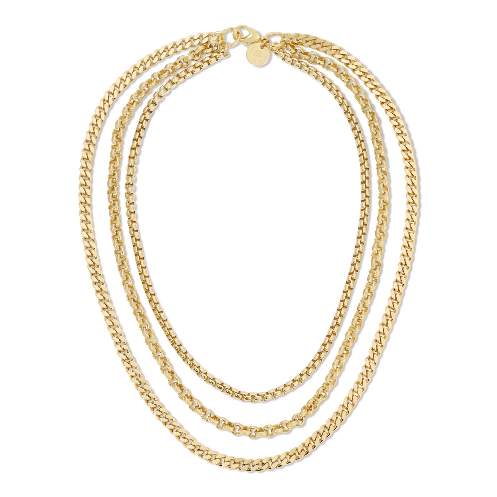 Ludlow Triple Chain Necklace with three layered gold chains and lobster clasp closure