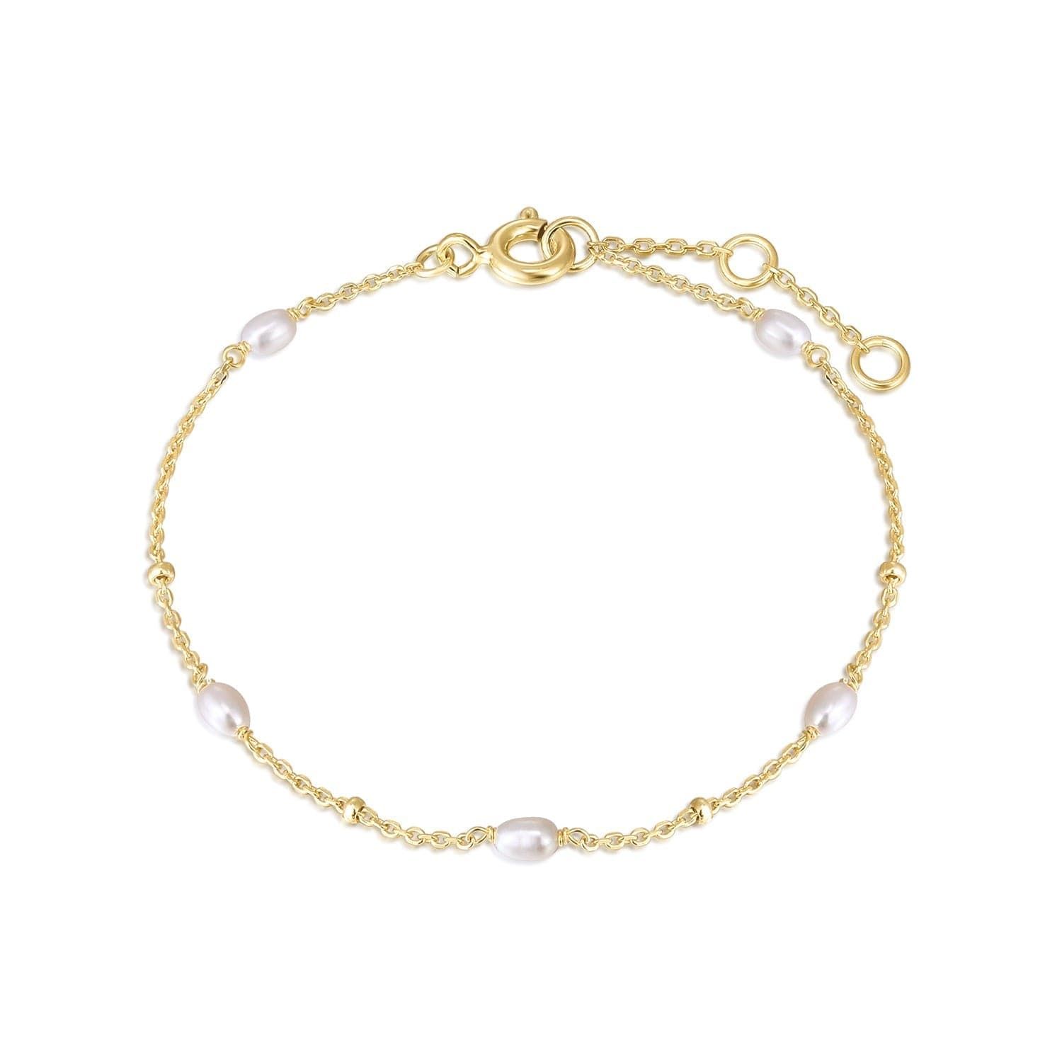 Gold chain bracelet with pearls from Micro Alternating Pearl & Bead Bracelet collection