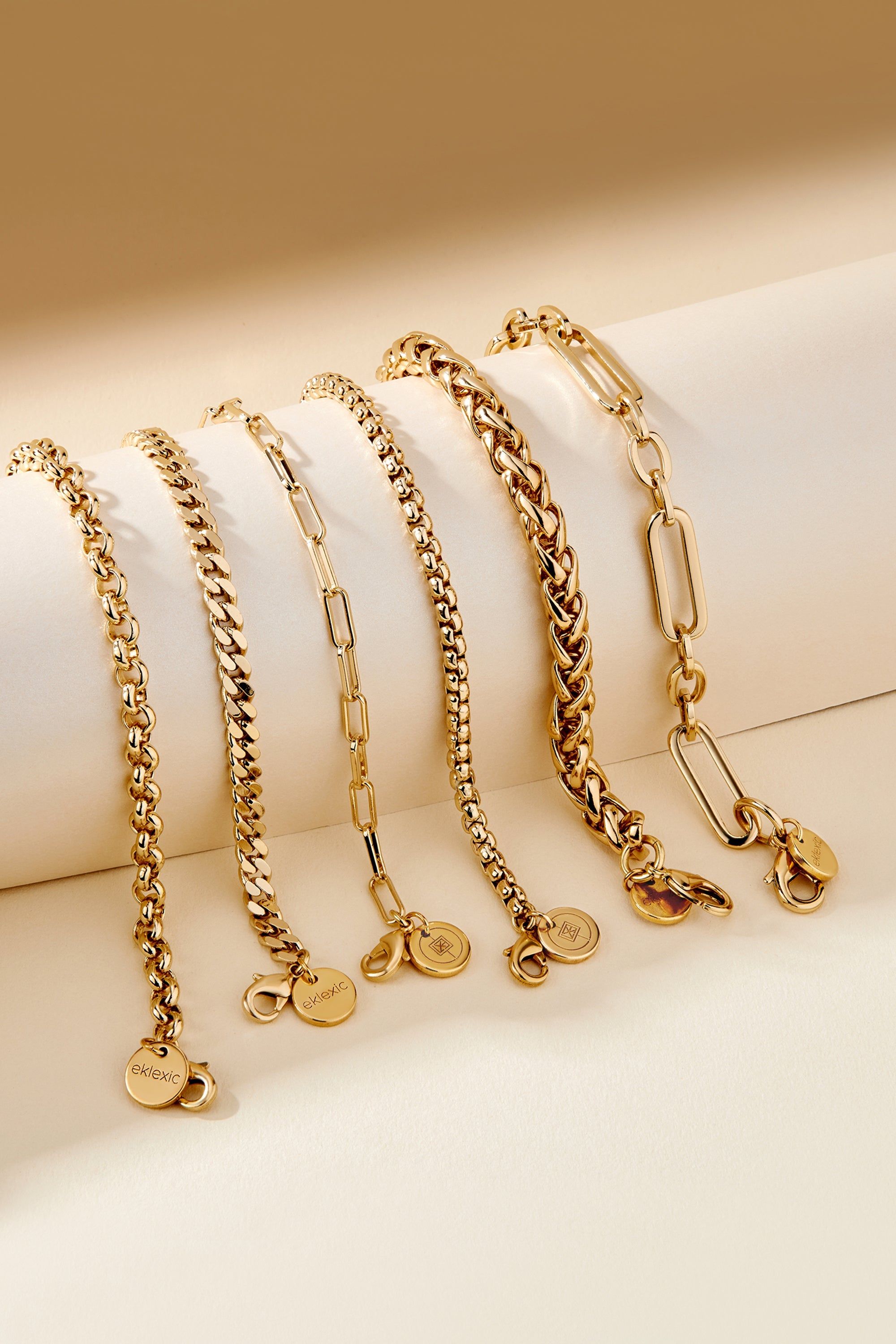 Gold-toned Chain Bracelets with Charm Details for the Micro Link Curb Chain Bracelet