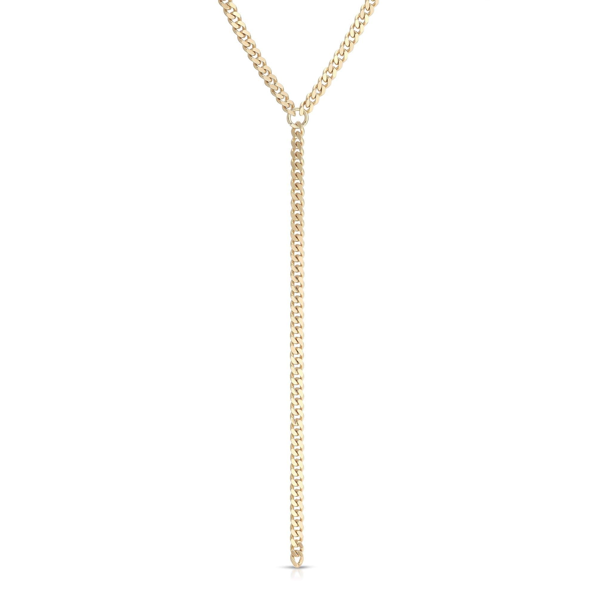 Gold Y-shaped chain necklace from Micro Link Curb Chain Lariat collection