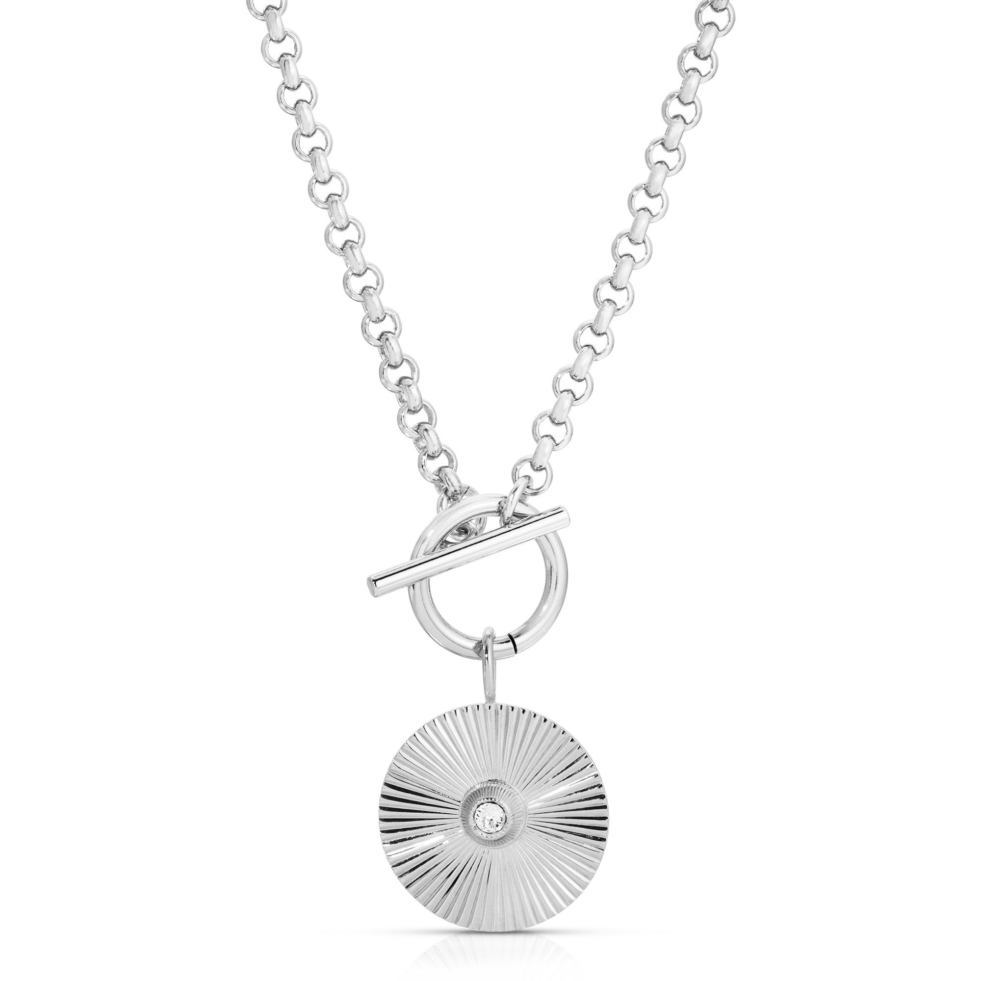 Silver chain necklace with circular Ocean Pendant from Micro Royal Toggle Collection
