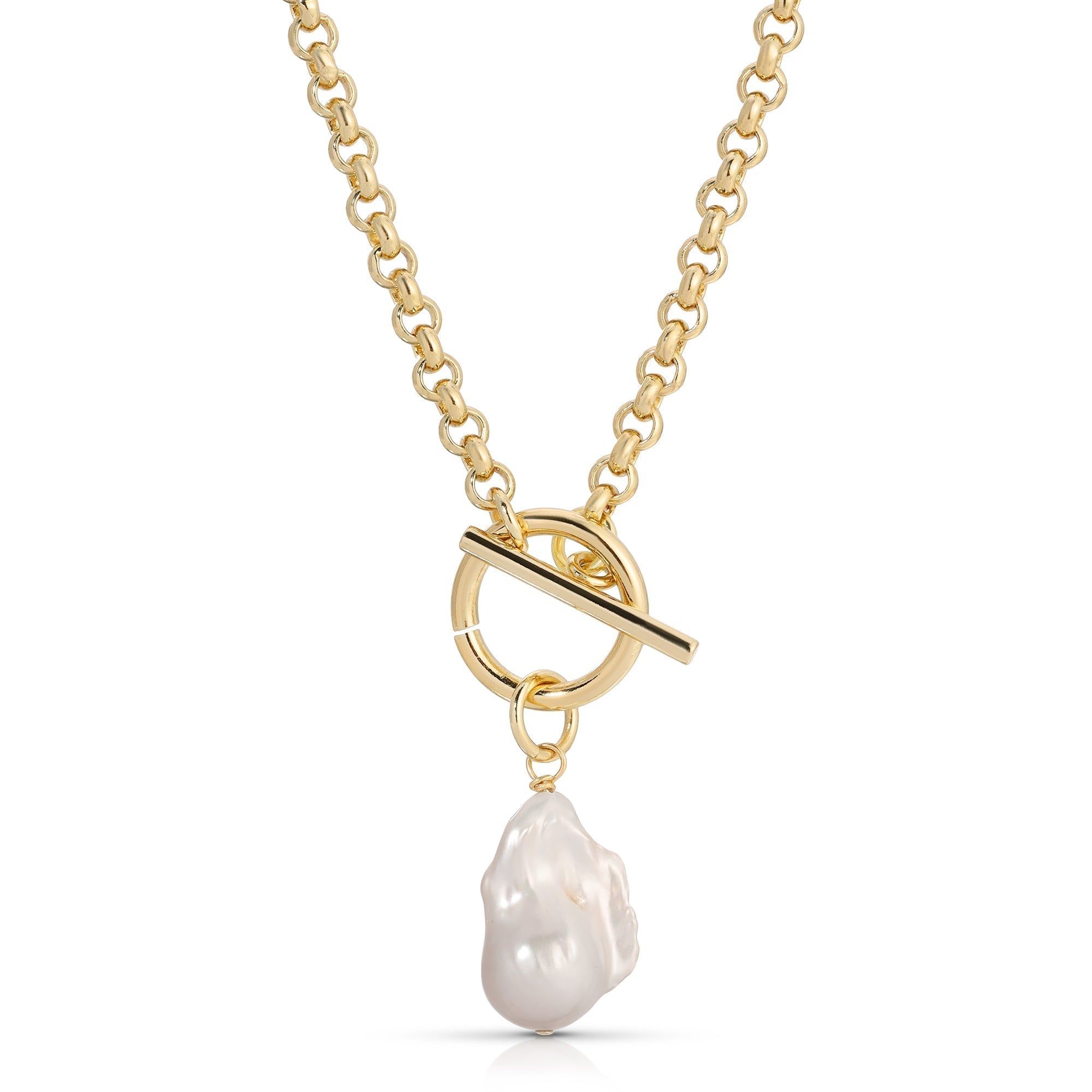 Gold chain necklace with baroque pearl pendant from Micro Royal Toggle Xl Baroque Pearl Necklace