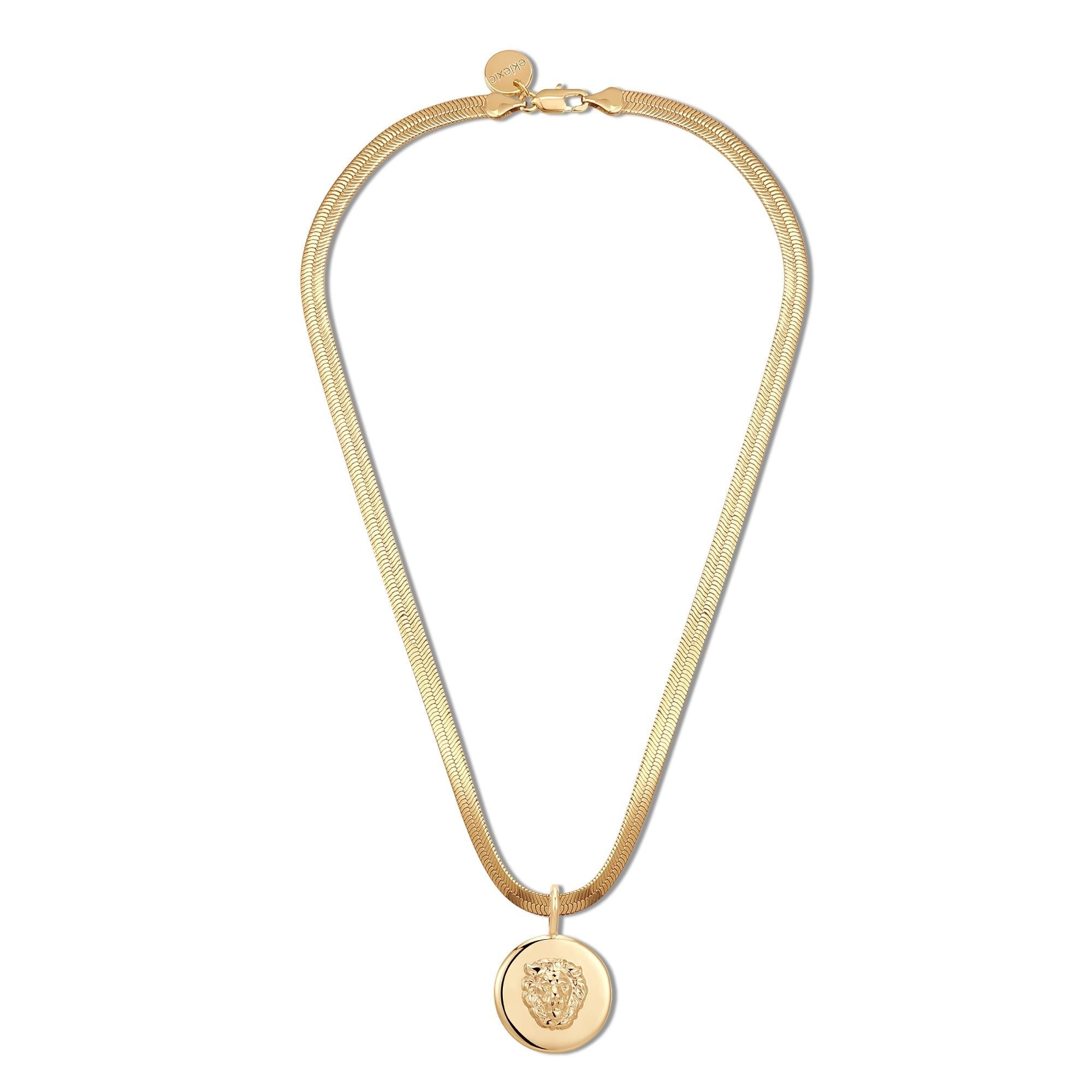 Gold Herringbone Chain Necklace with Medallion from the Melissa Pendant Necklace collection