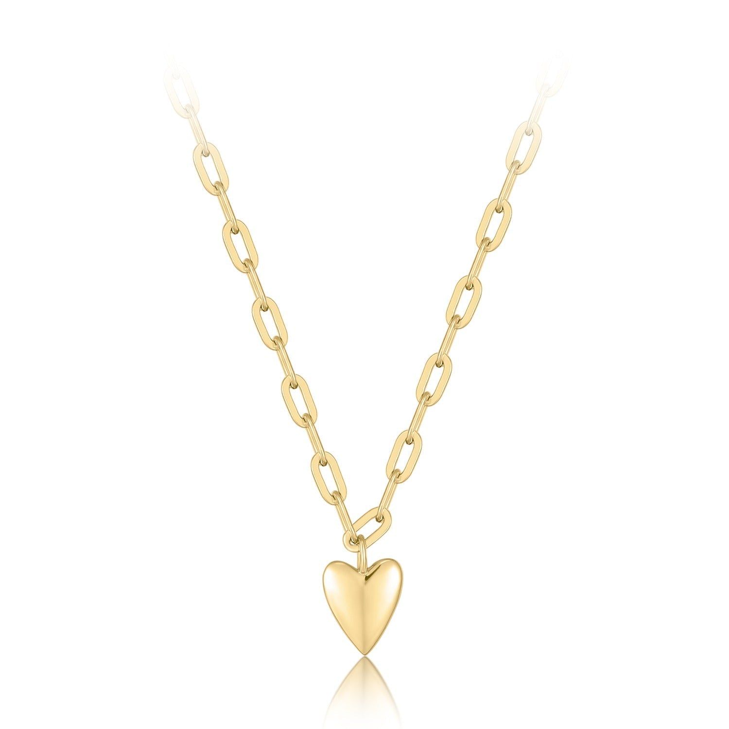 Micro Heart Charm Paperclip Necklace - 14k Gold Vermeil