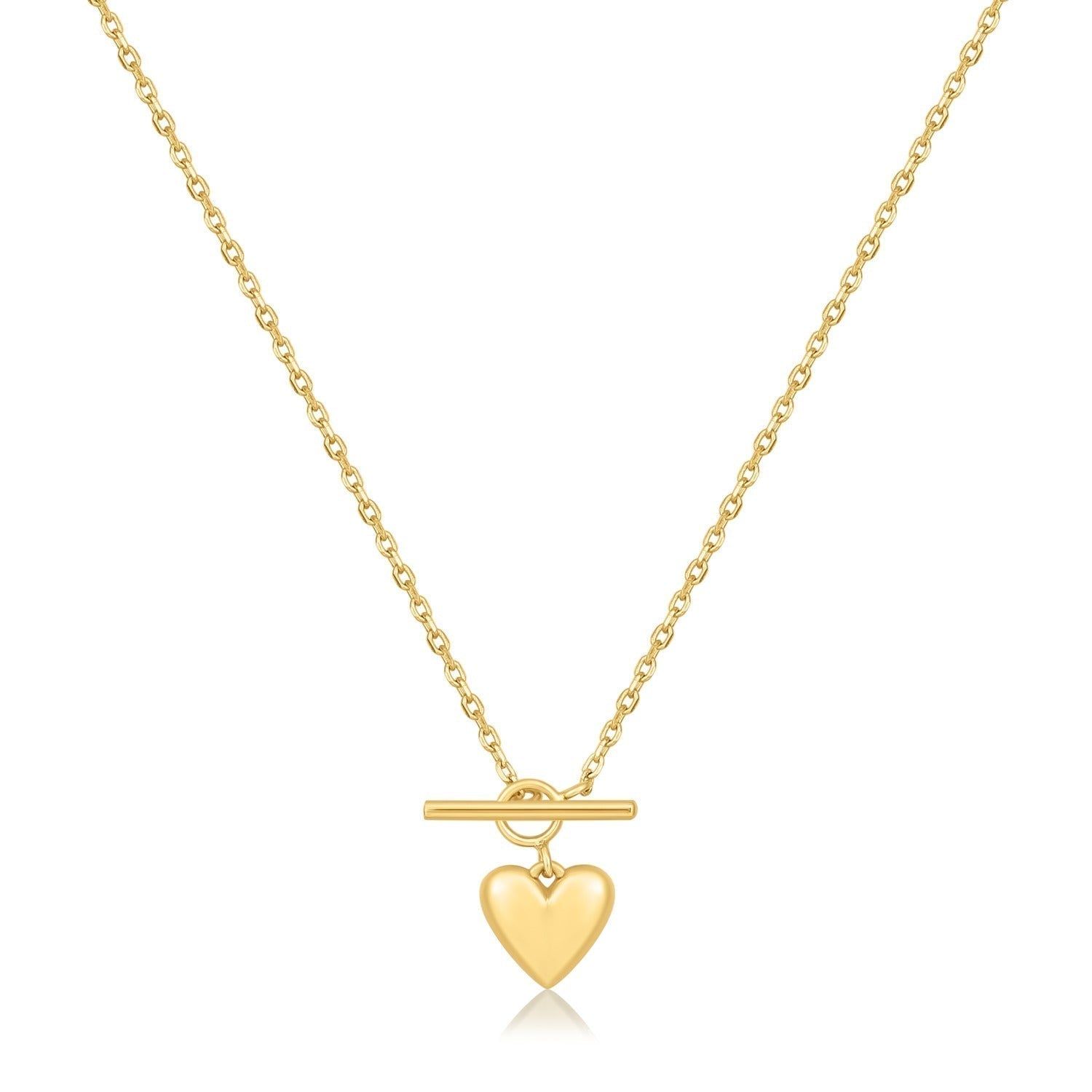 Gold-colored heart pendant necklace with toggle clasp from Micro Heart Toggle Pendant Necklace