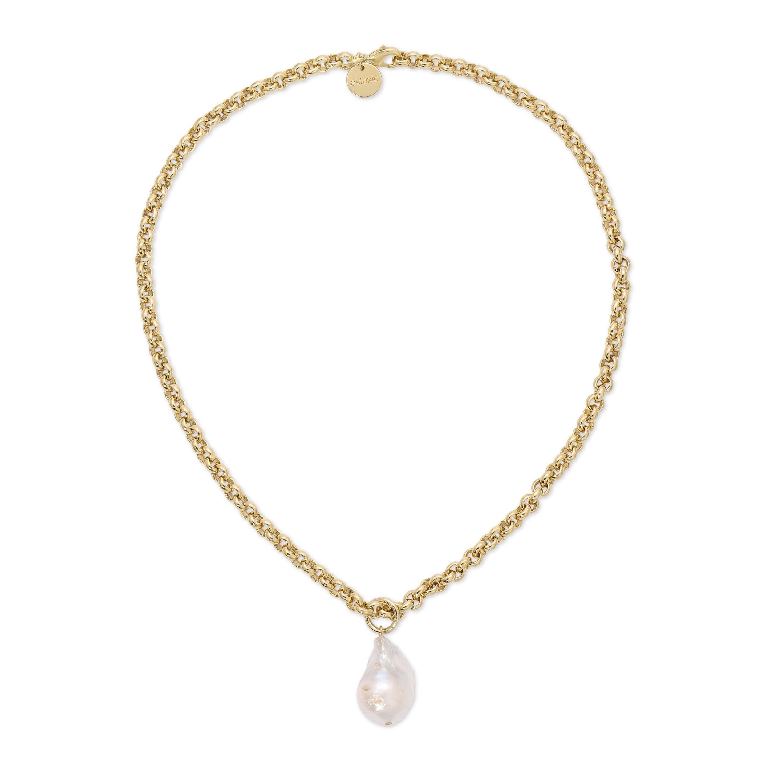 Gold chain necklace with XL Baroque Pearl pendant, perfect for stylish looks