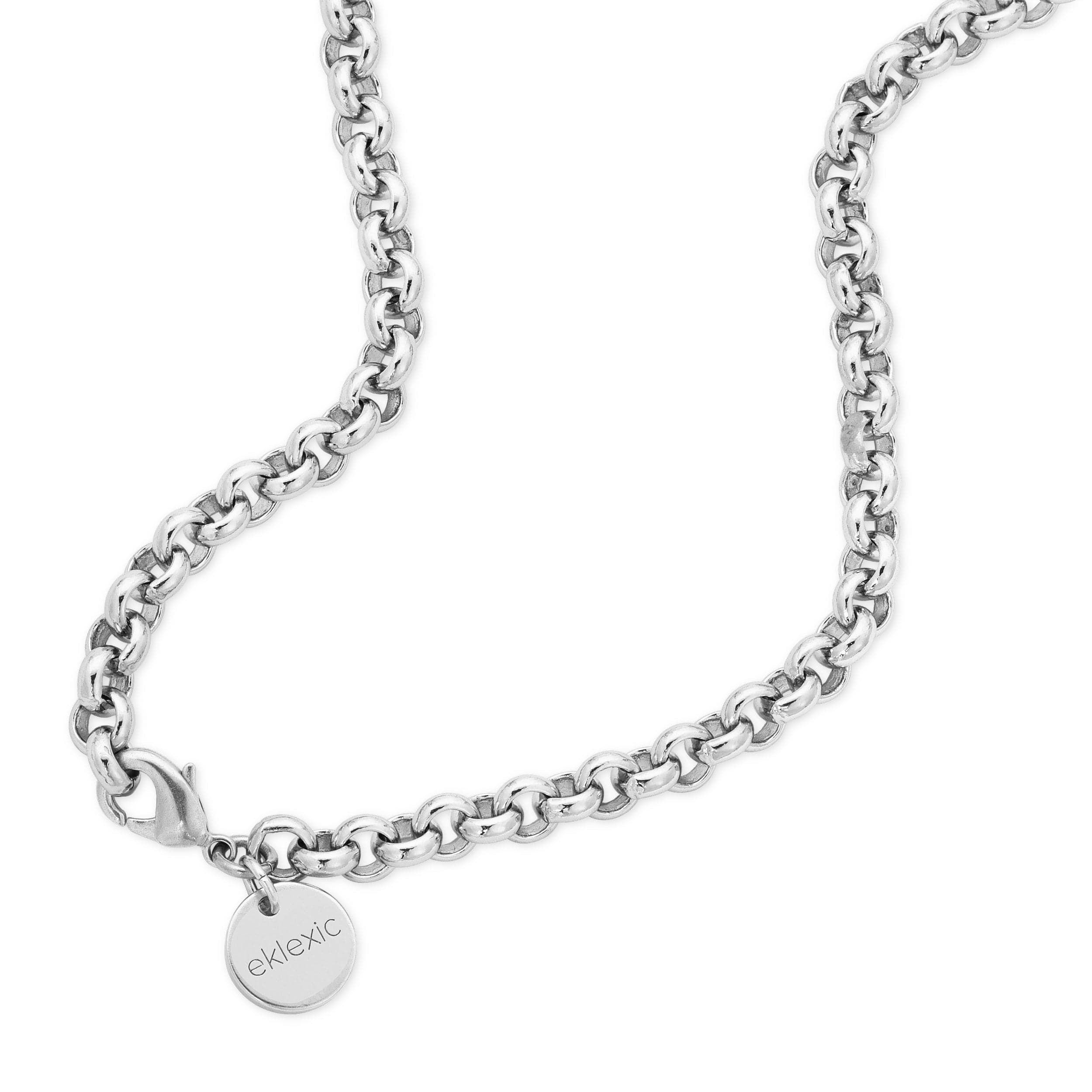 Silver chain necklace with lobster clasp and circular tag from Micro Royal Chain collection