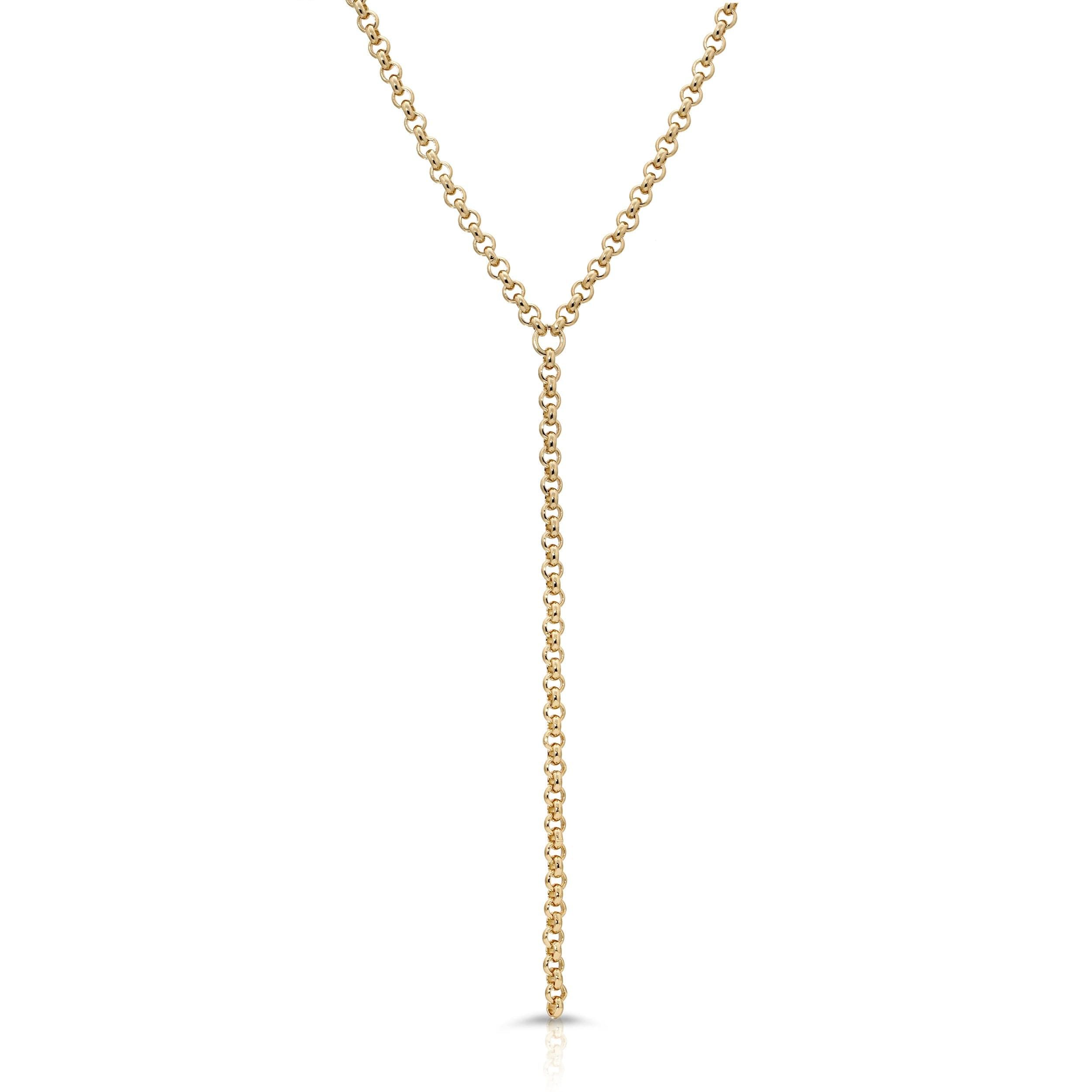 Gold Y-shaped chain necklace from the Micro Royal Rolo Chain Lariat collection