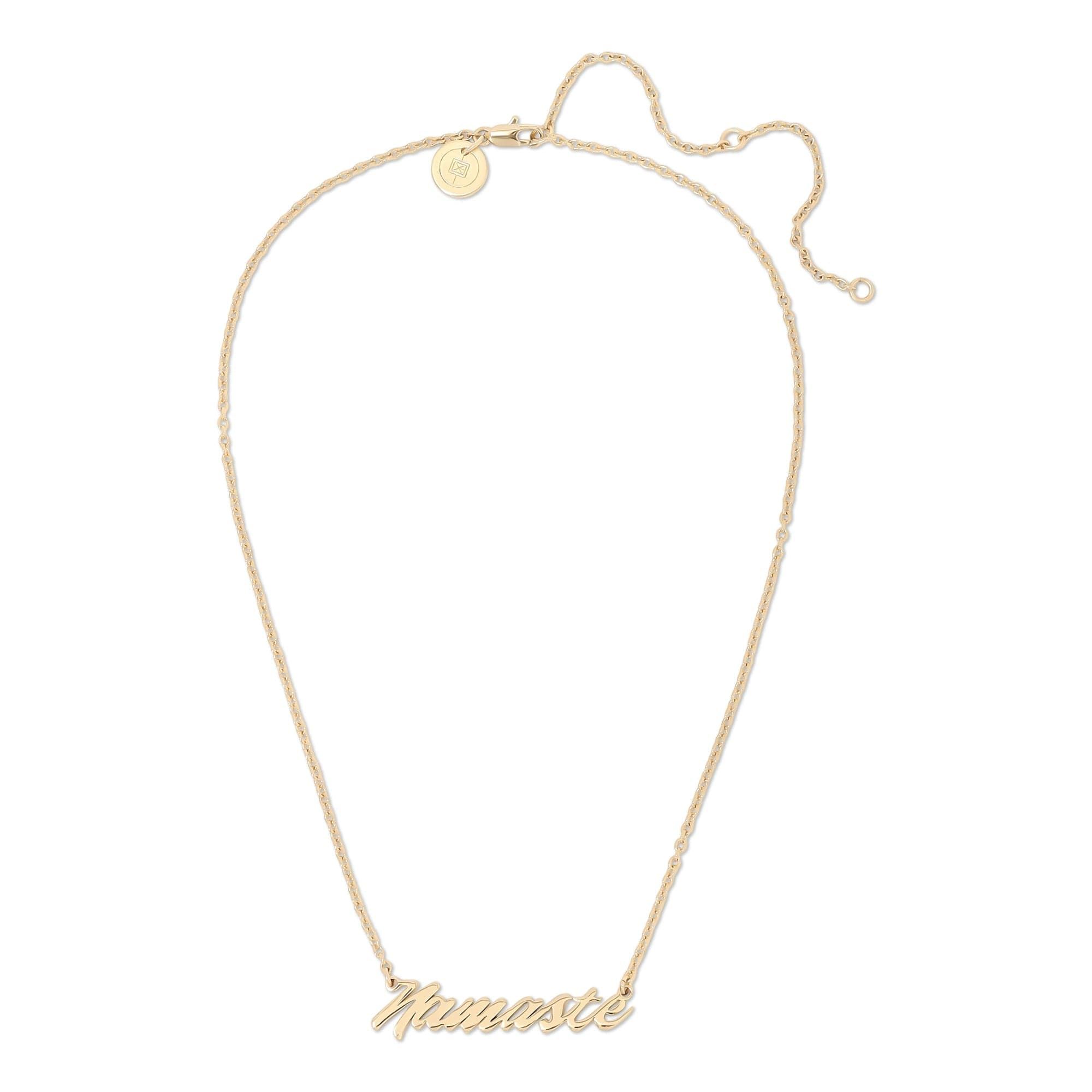 Gold Namaste Script Necklace showing elegant jewelry design perfect for any occasion