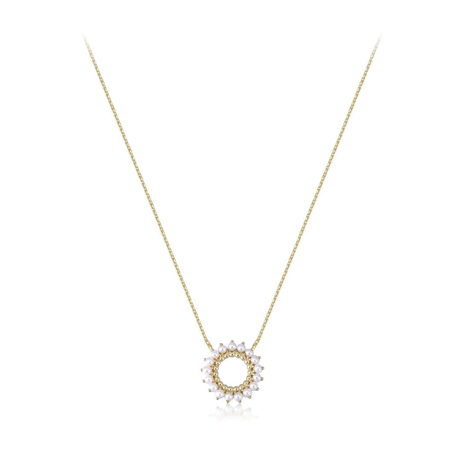Gold chain necklace with open center circular pearl pendant for stylish look