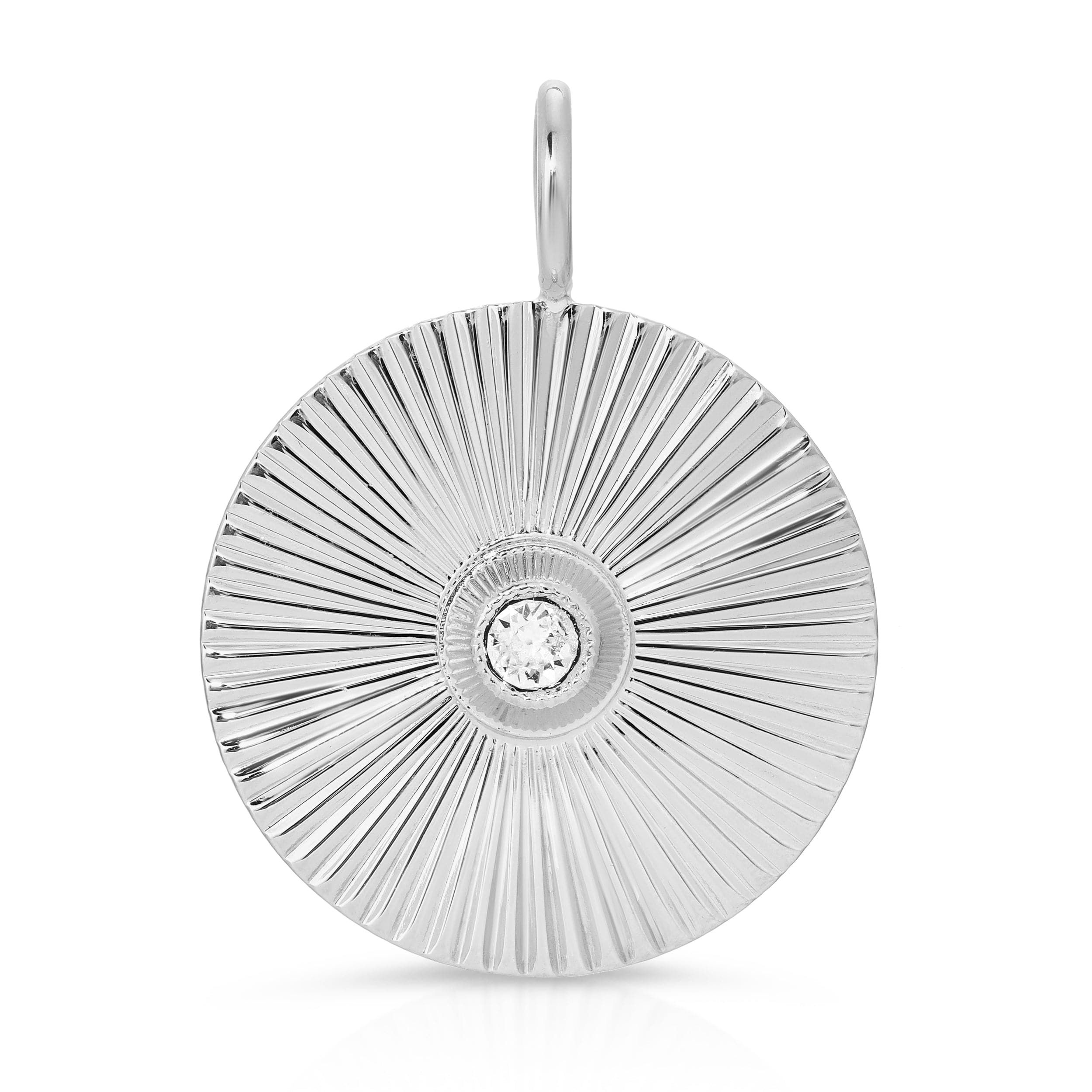 Ocean Pendant silver necklace with radiating lines and a central gemstone