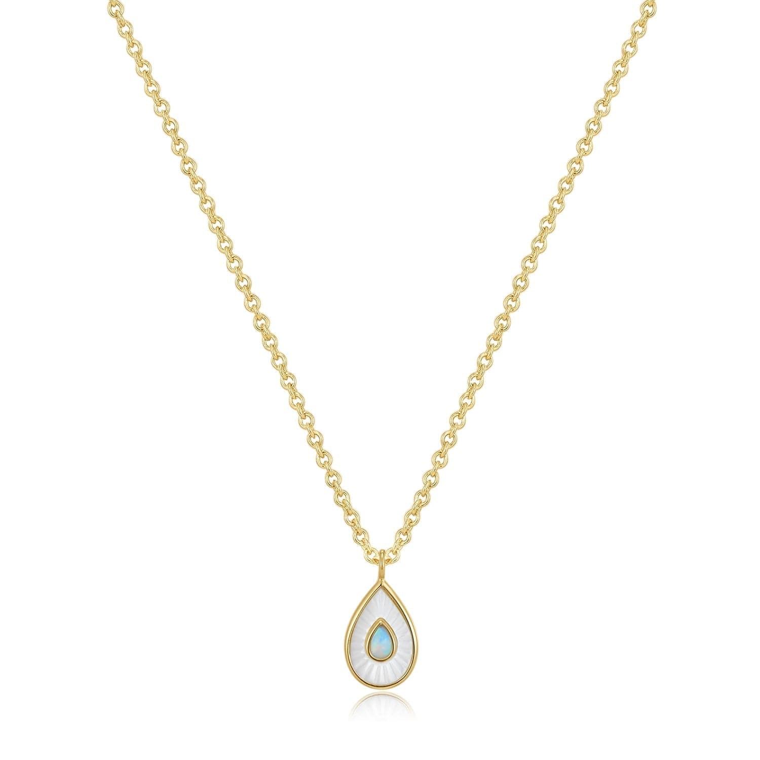 Gold chain necklace with a beautiful teardrop-shaped opal pendant from Pear Shaped Mop Pendant With Opal Necklace